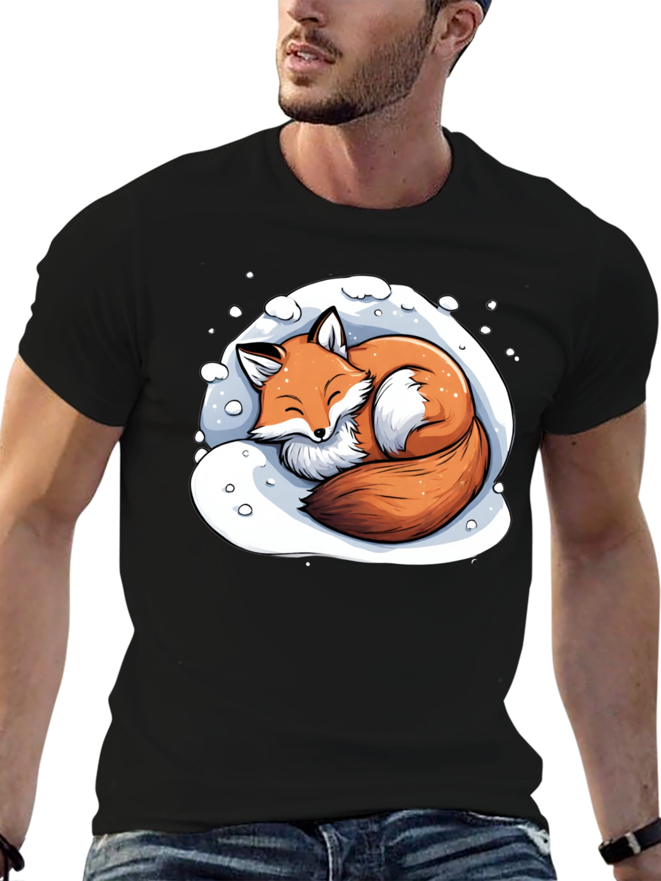 Black Cozy Fox Graphic T-Shirt - Soft & Stylish view 6