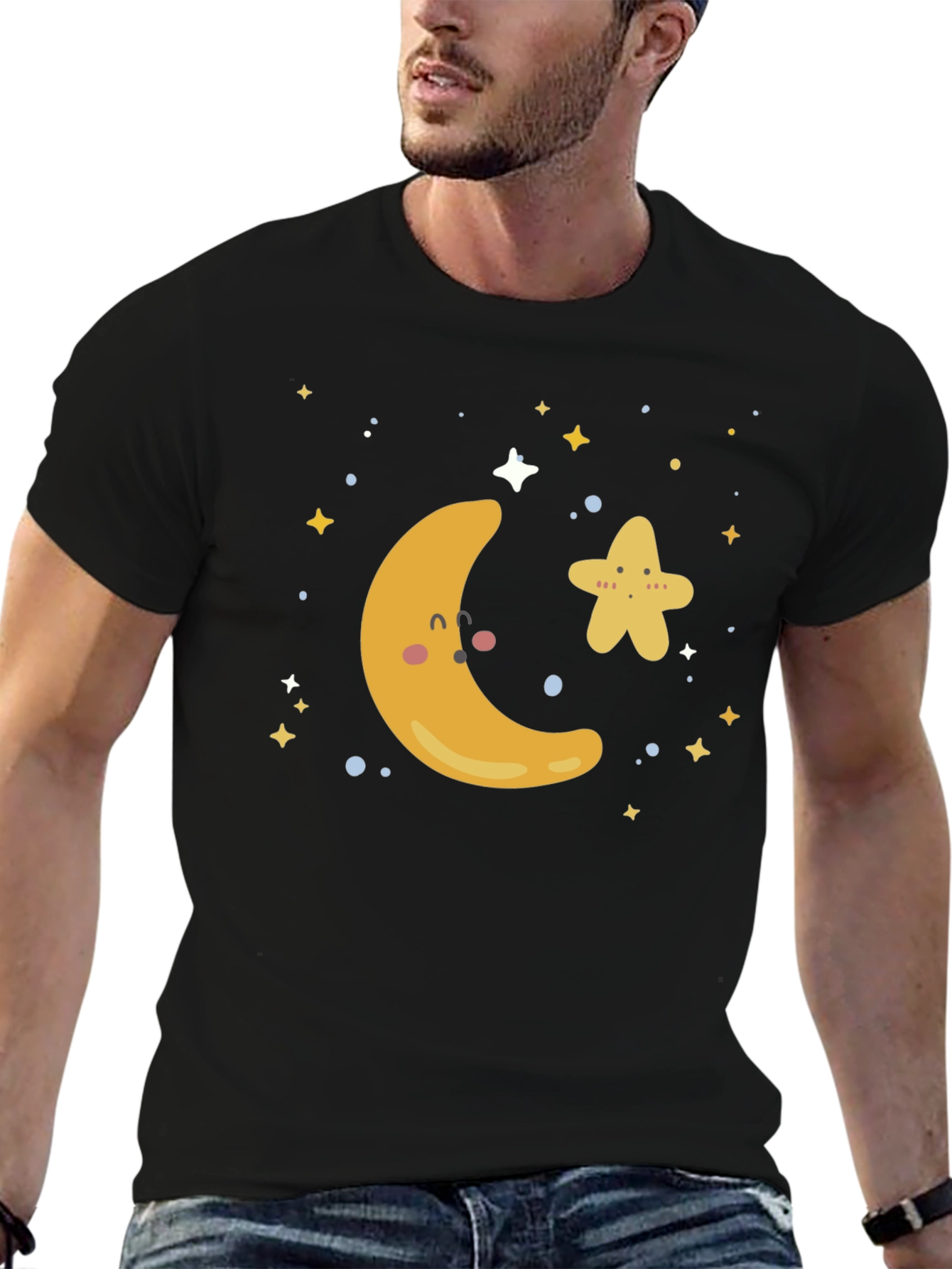 Black Cute Moon & Star Graphic T-Shirt view 6