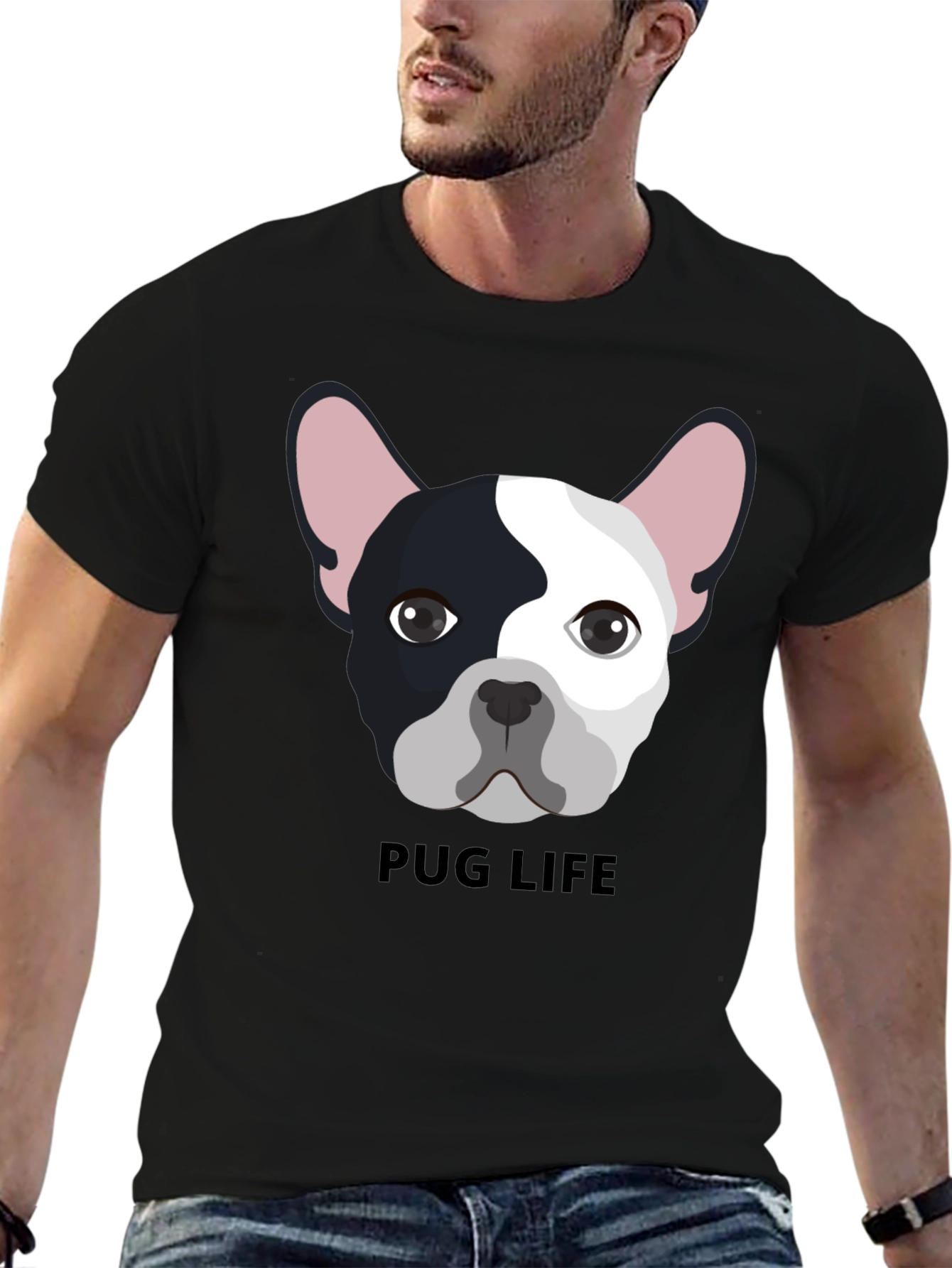 Black Pug Life Graphic Tee - Black Cotton T-Shirt view 6