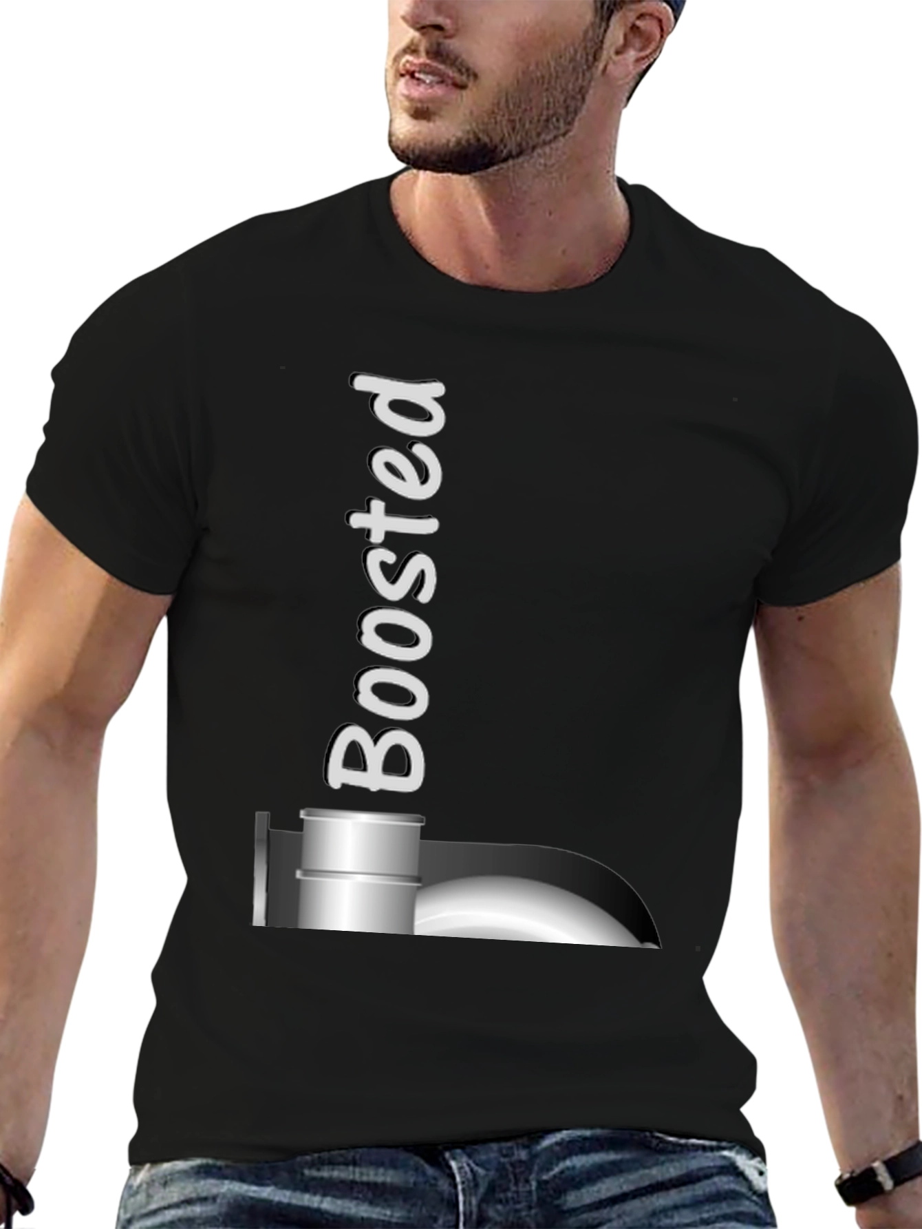 Black Boosted Black T-Shirt: Turbocharged Style! view 6