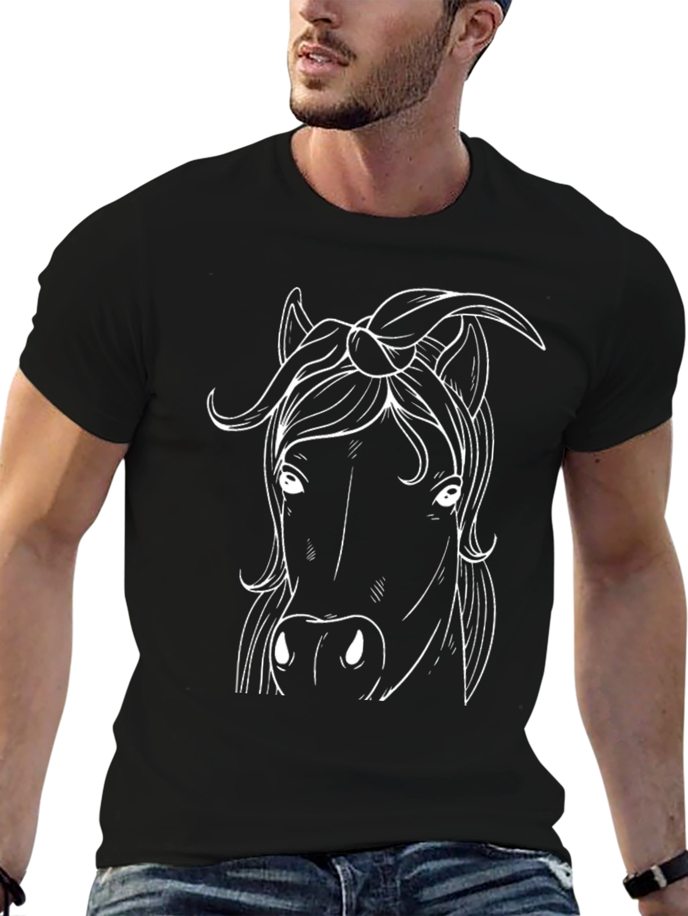 Black Horse Graphic Tee - Black Unisex T-Shirt view 6