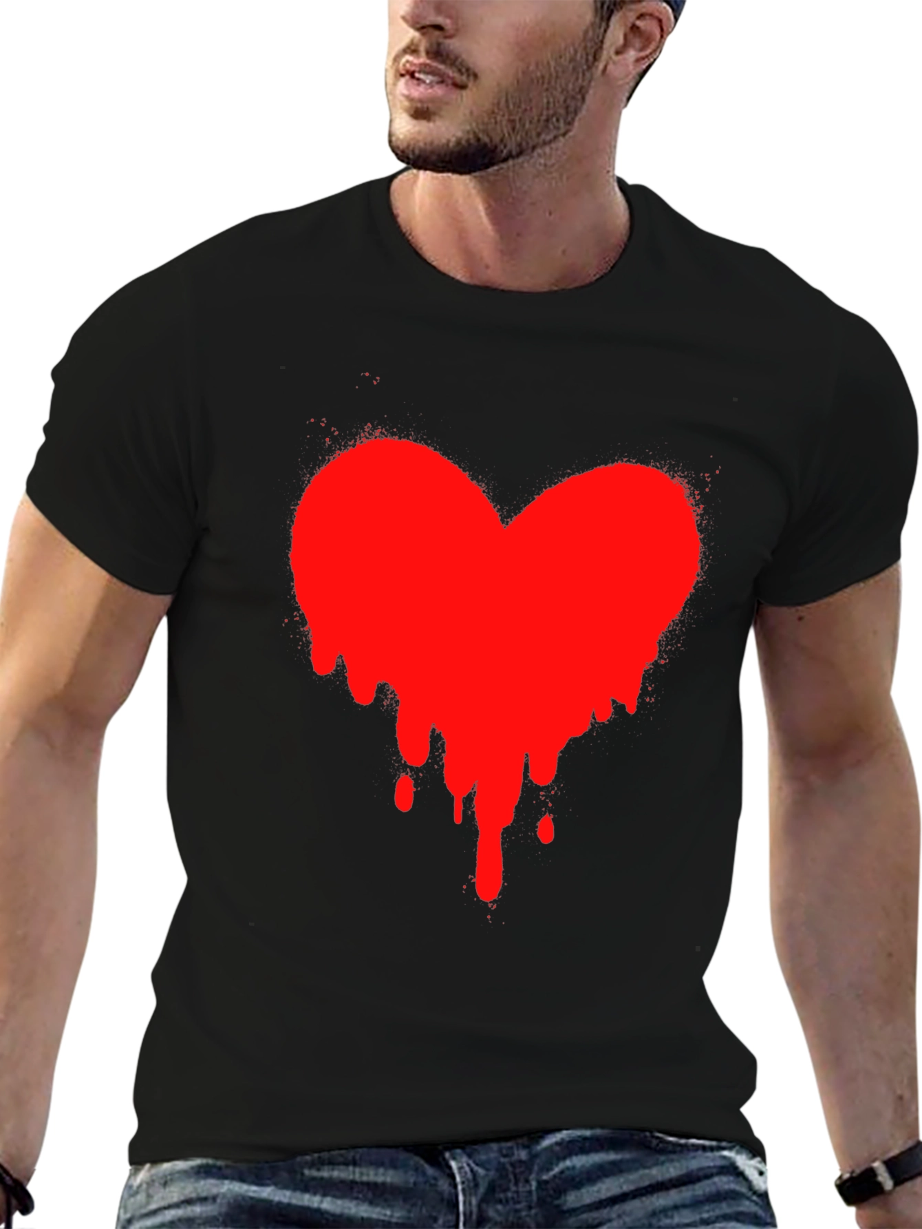Black Heart Drip Black T-Shirt - Express Your Love! view 6