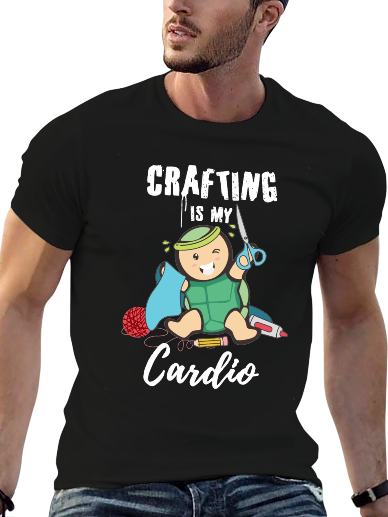 Black Crafting is My Cardio T-Shirt - Turtle Crafter view 6