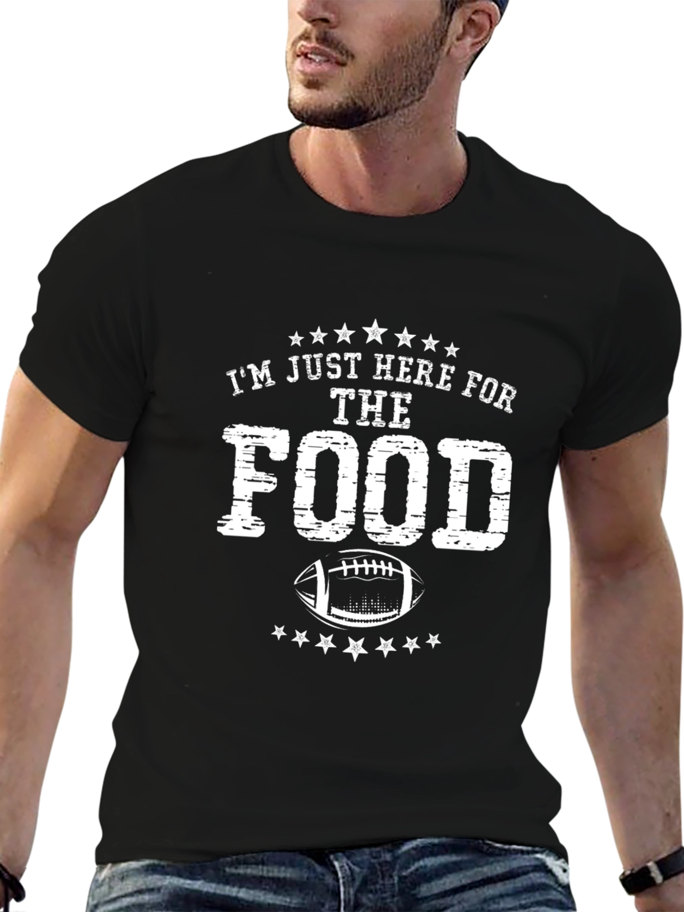 Black I'm Just Here for the Food Football T-Shirt view 6