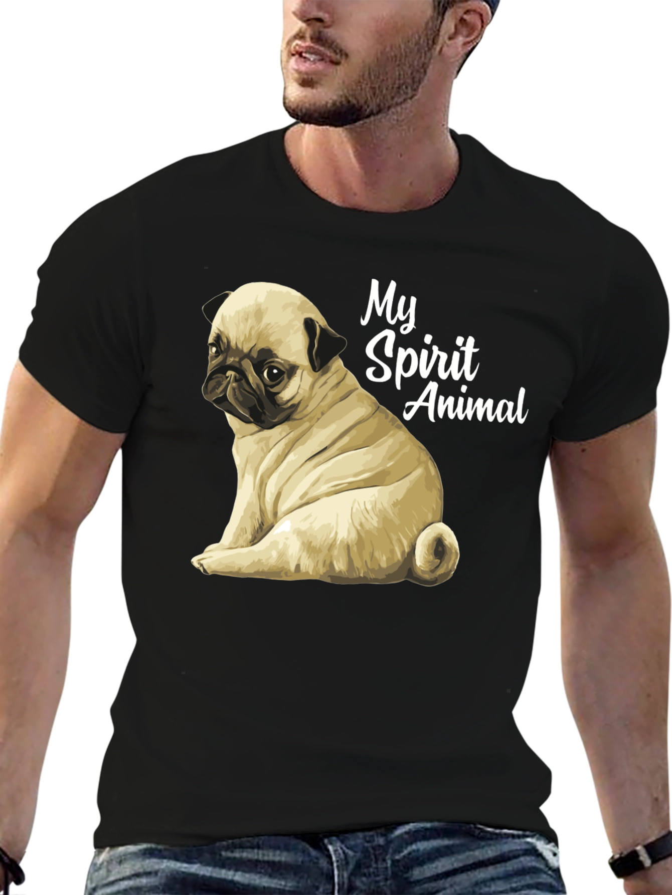 Black Pug Spirit Animal Black T-Shirt view 6