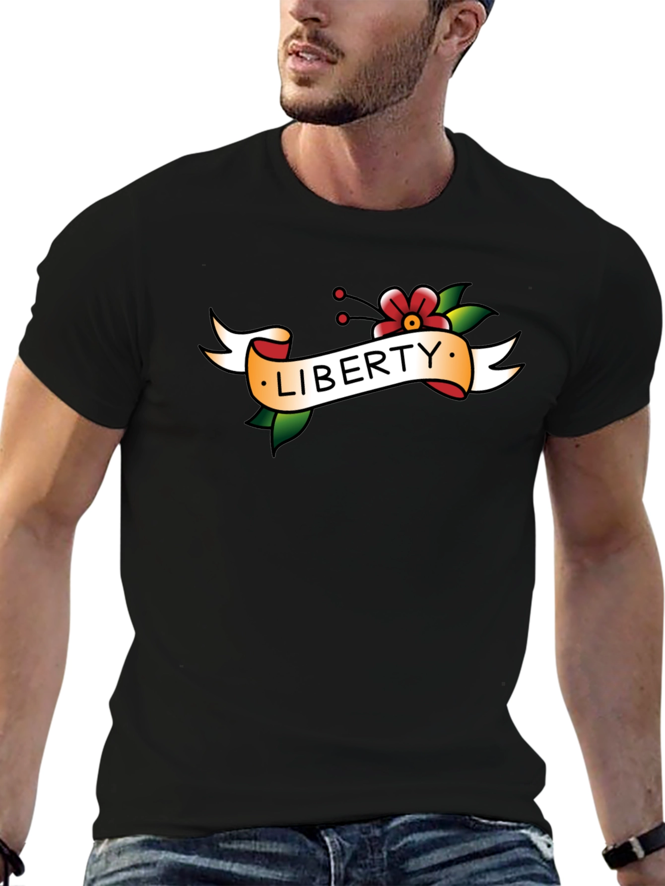 Black Liberty Tattoo Style Graphic T-Shirt view 6