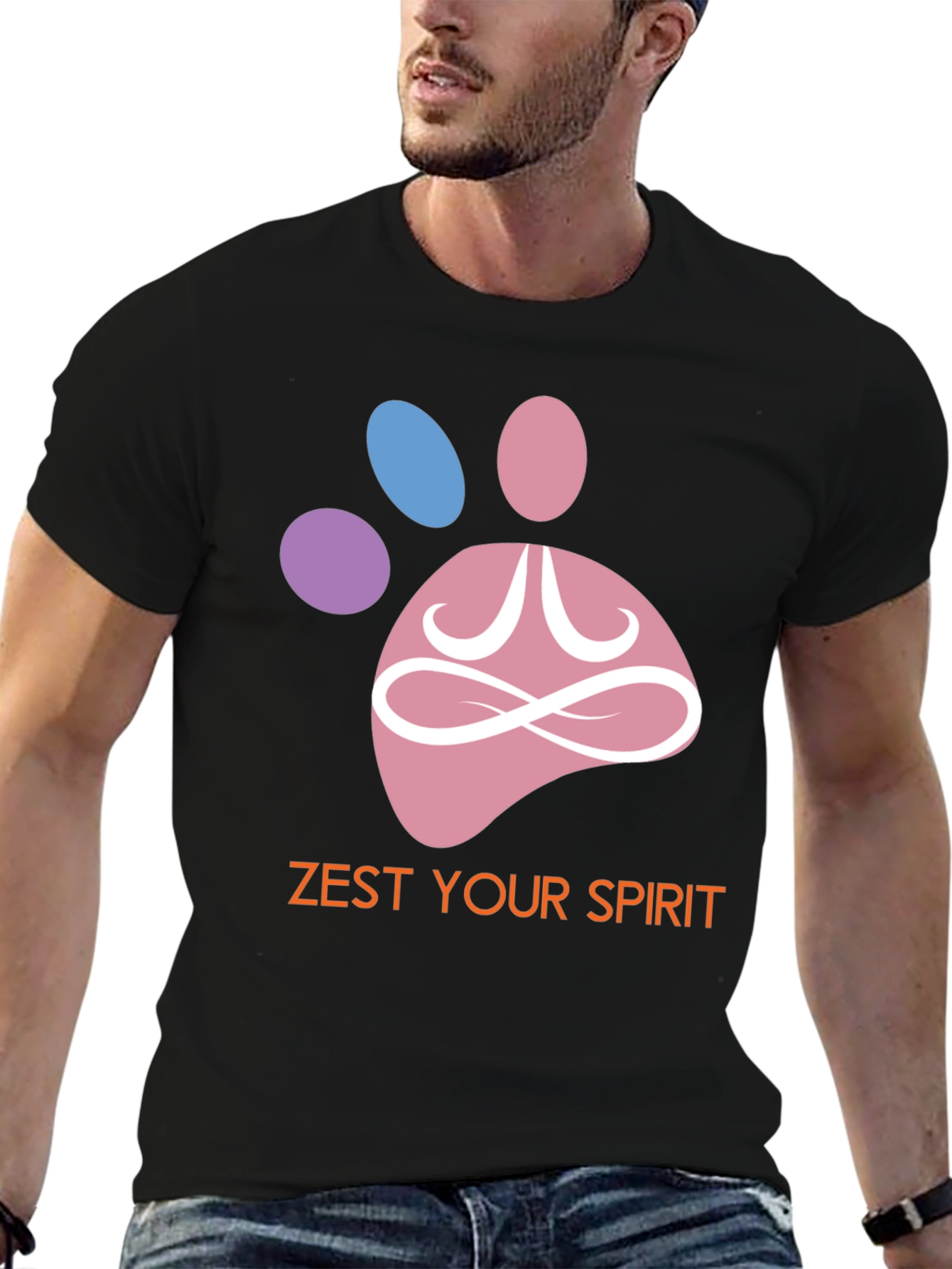 Black Zest Your Spirit T-Shirt - Zen Pet Paw Design view 6
