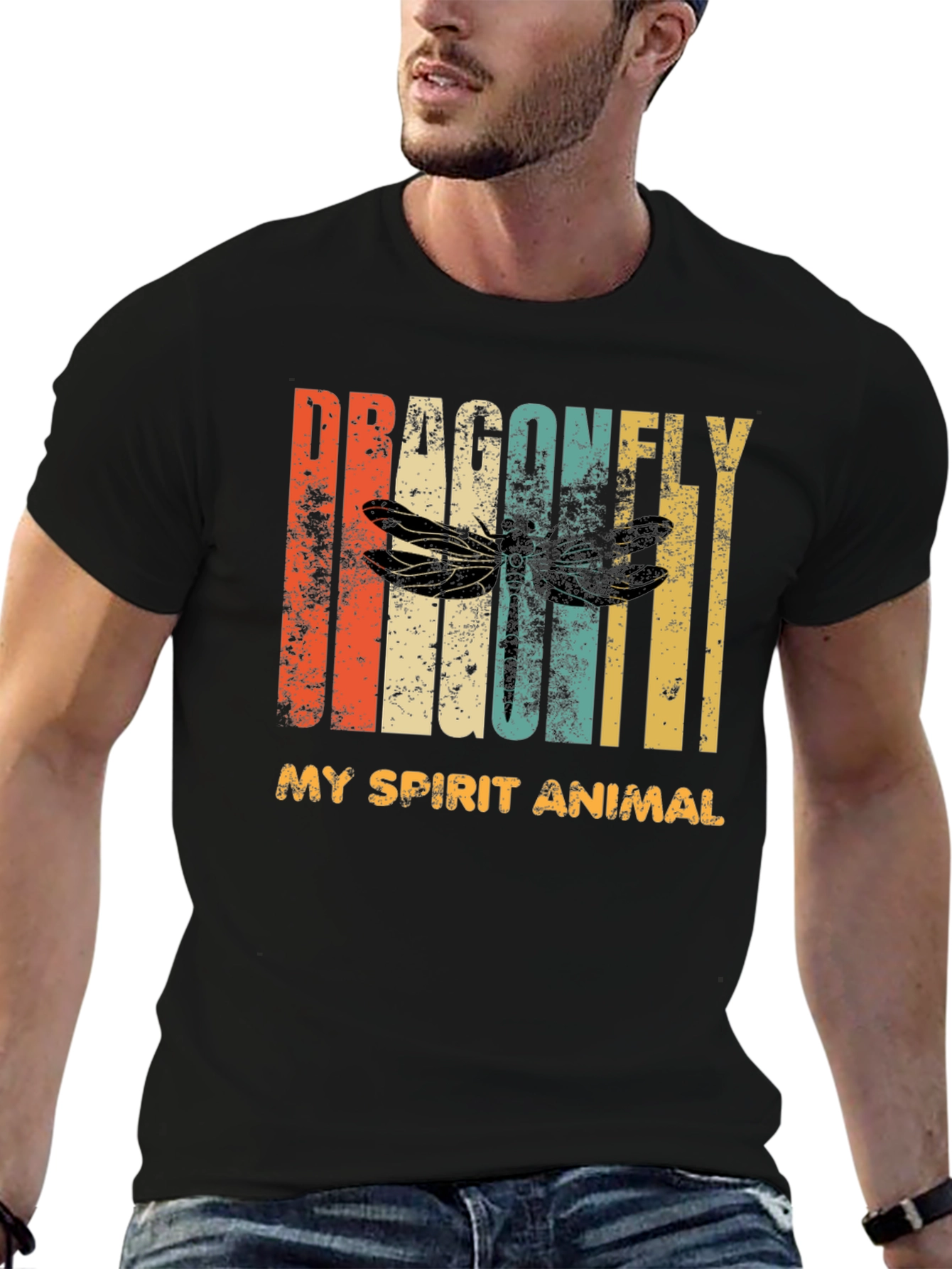 Black Dragonfly Spirit Animal Graphic T-Shirt - Vintage Style view 6