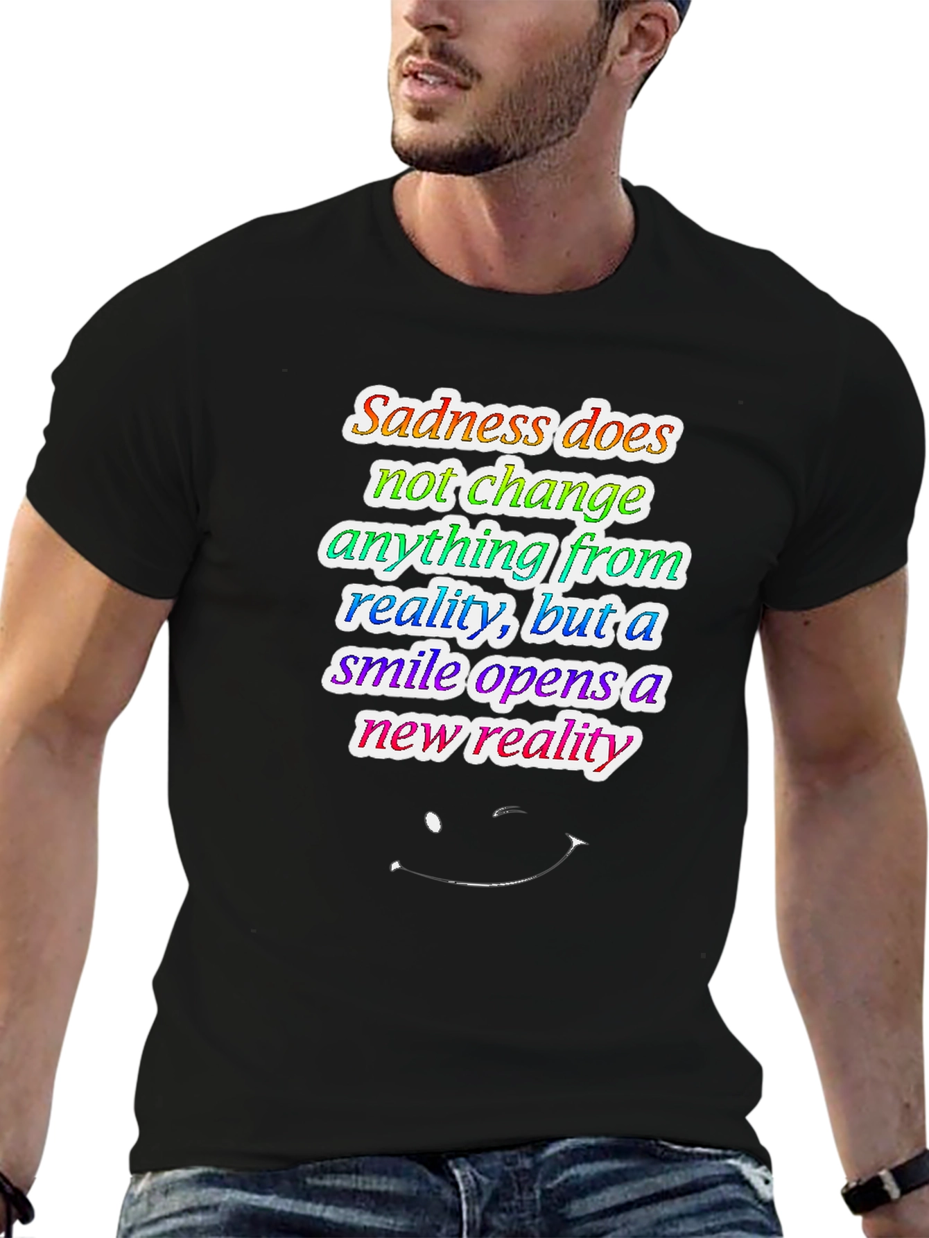 Black Inspirational Quote Graphic Tee - Sadness vs. Smile view 6