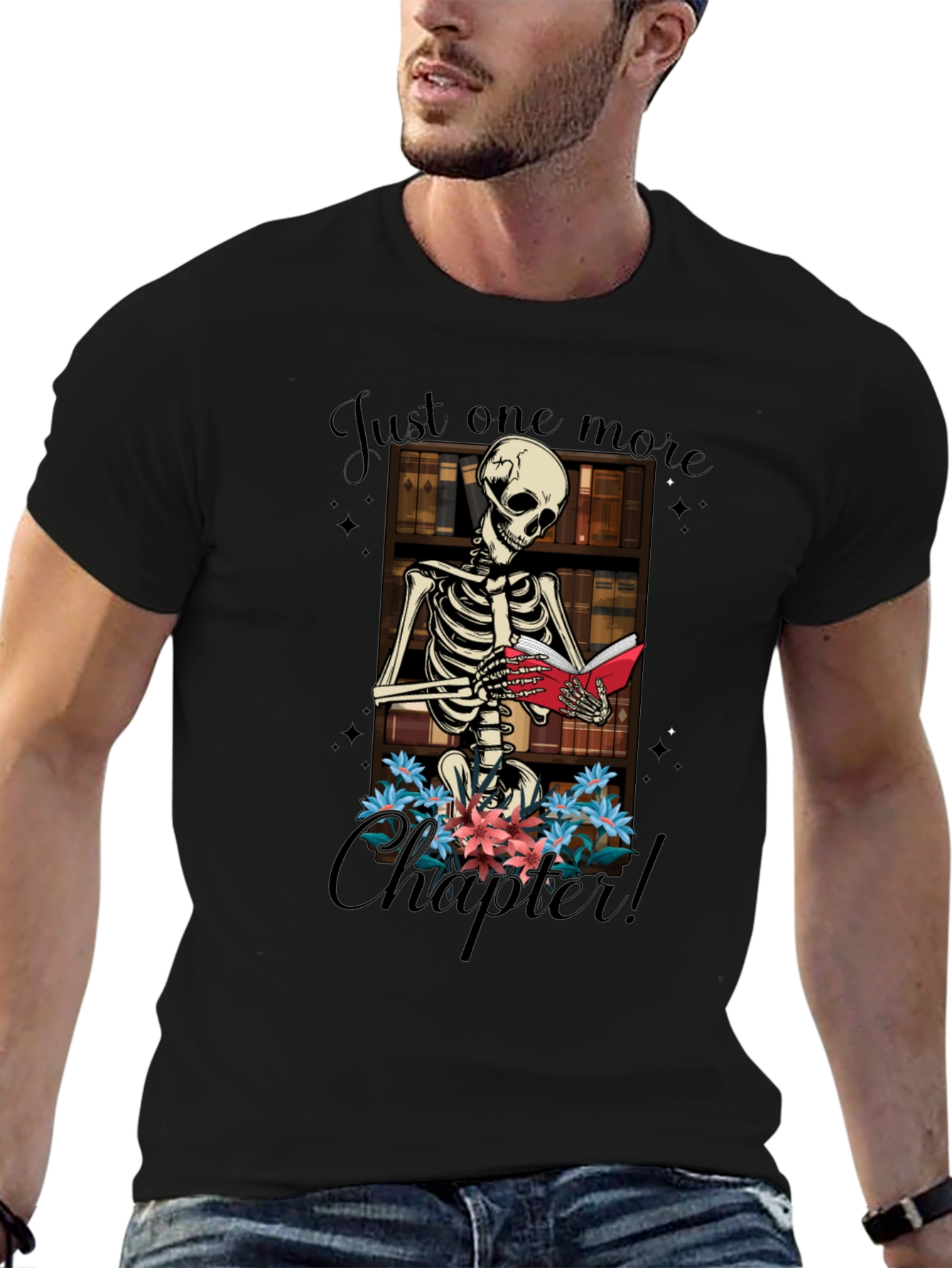 Black Just One More Chapter Skeleton T-Shirt view 6