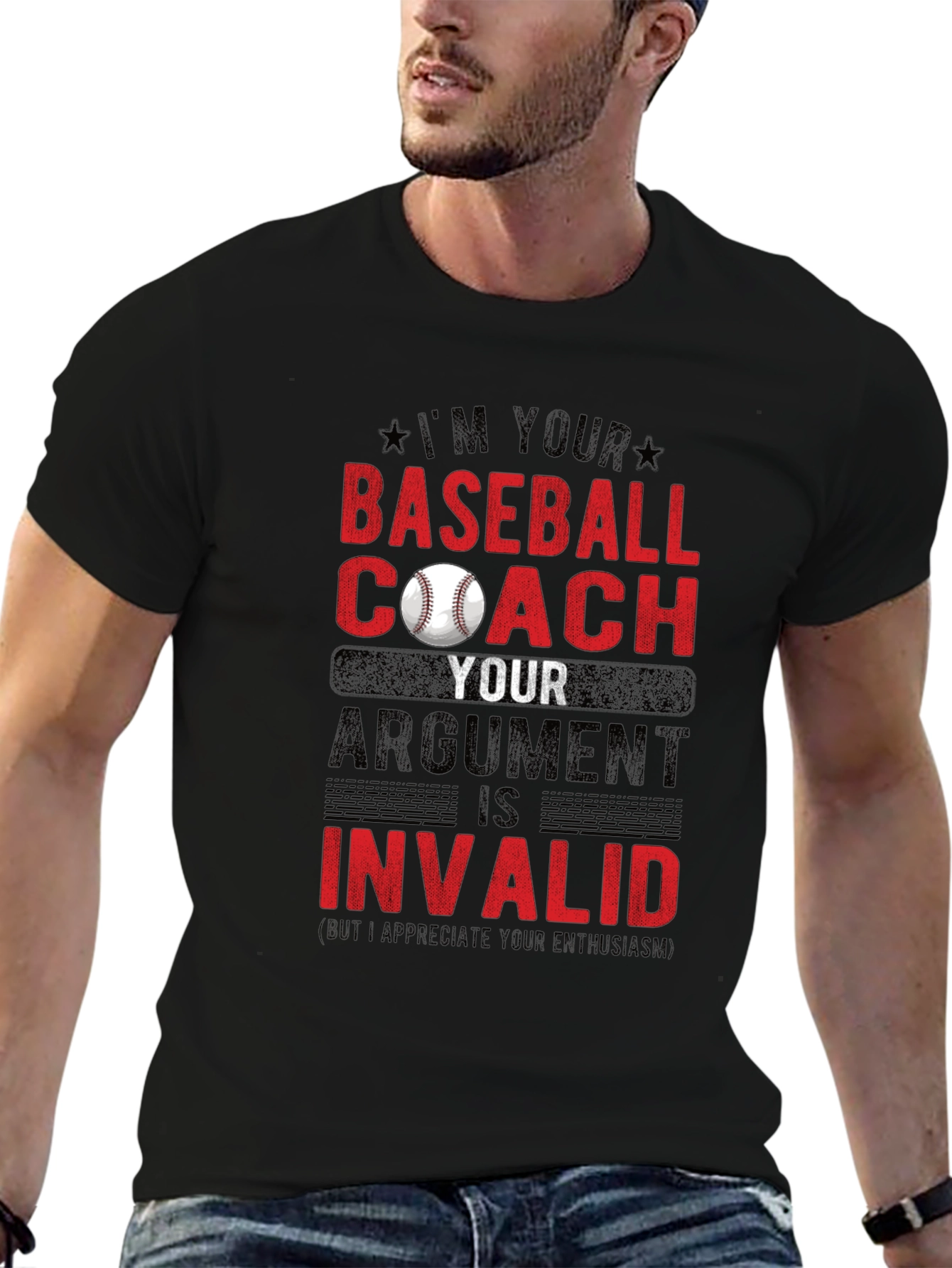 Black Baseball Coach T-Shirt - Argument Invalid view 6