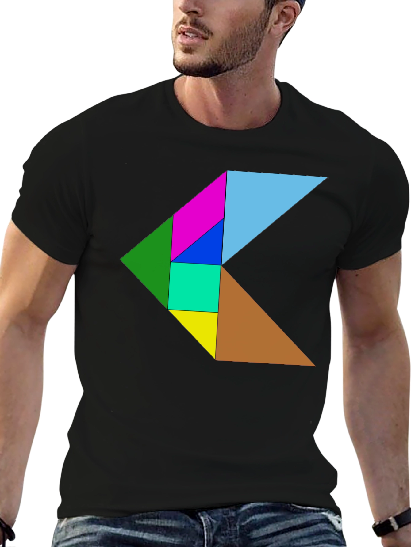 Black Geometric Puzzle Design Black T-Shirt view 6