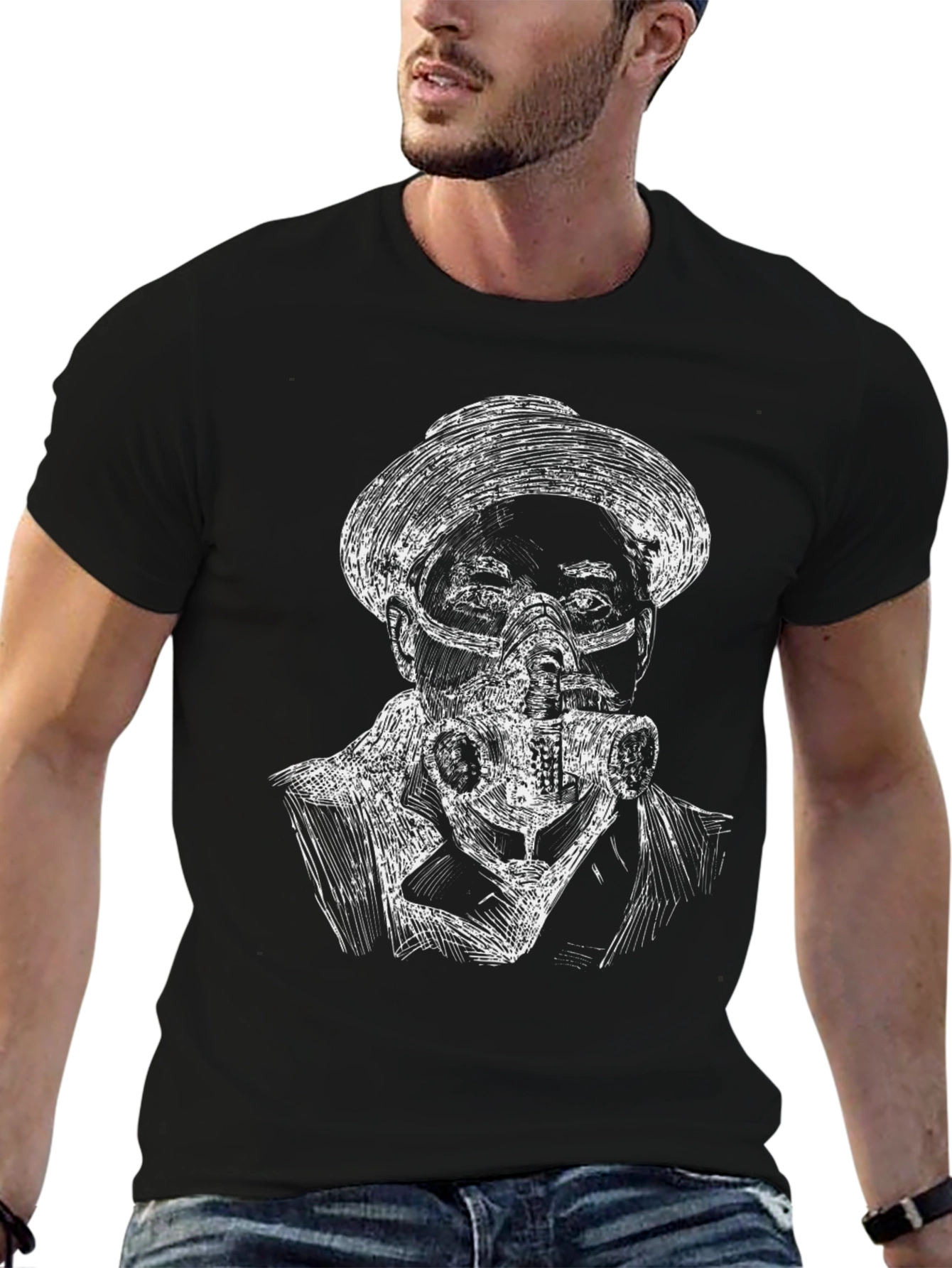 Black Steampunk Mask Tee - Edgy Graphic T-Shirt view 6