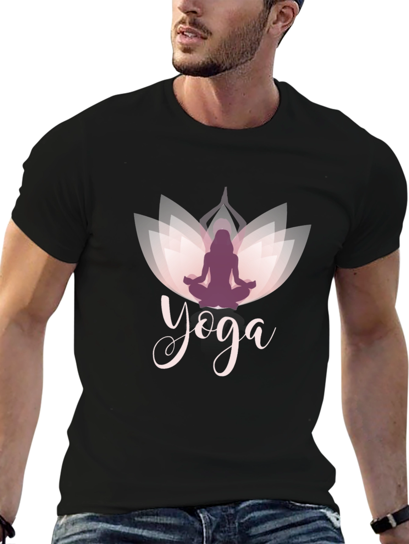 Black Yoga Lotus T-Shirt - Men's Black Tee view 6
