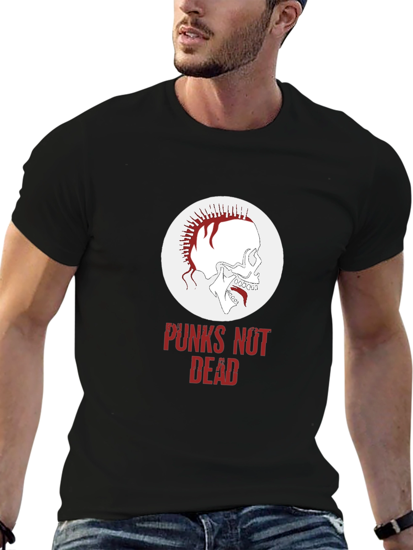 Black Punk Skull Graphic Tee - Punx Not Dead T-Shirt view 6