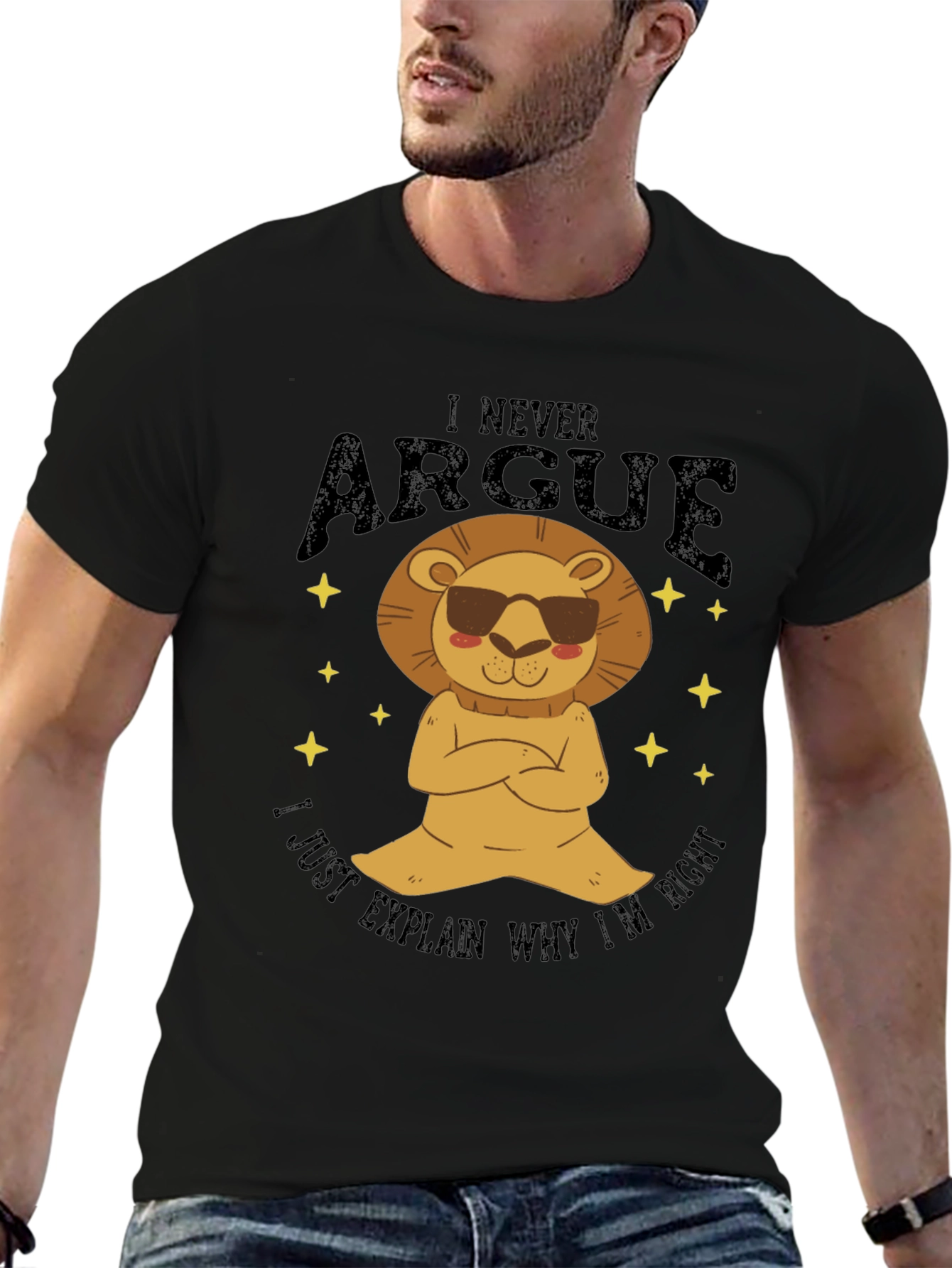 Black I Never Argue Lion Graphic T-Shirt - Funny Men's Tee view 6