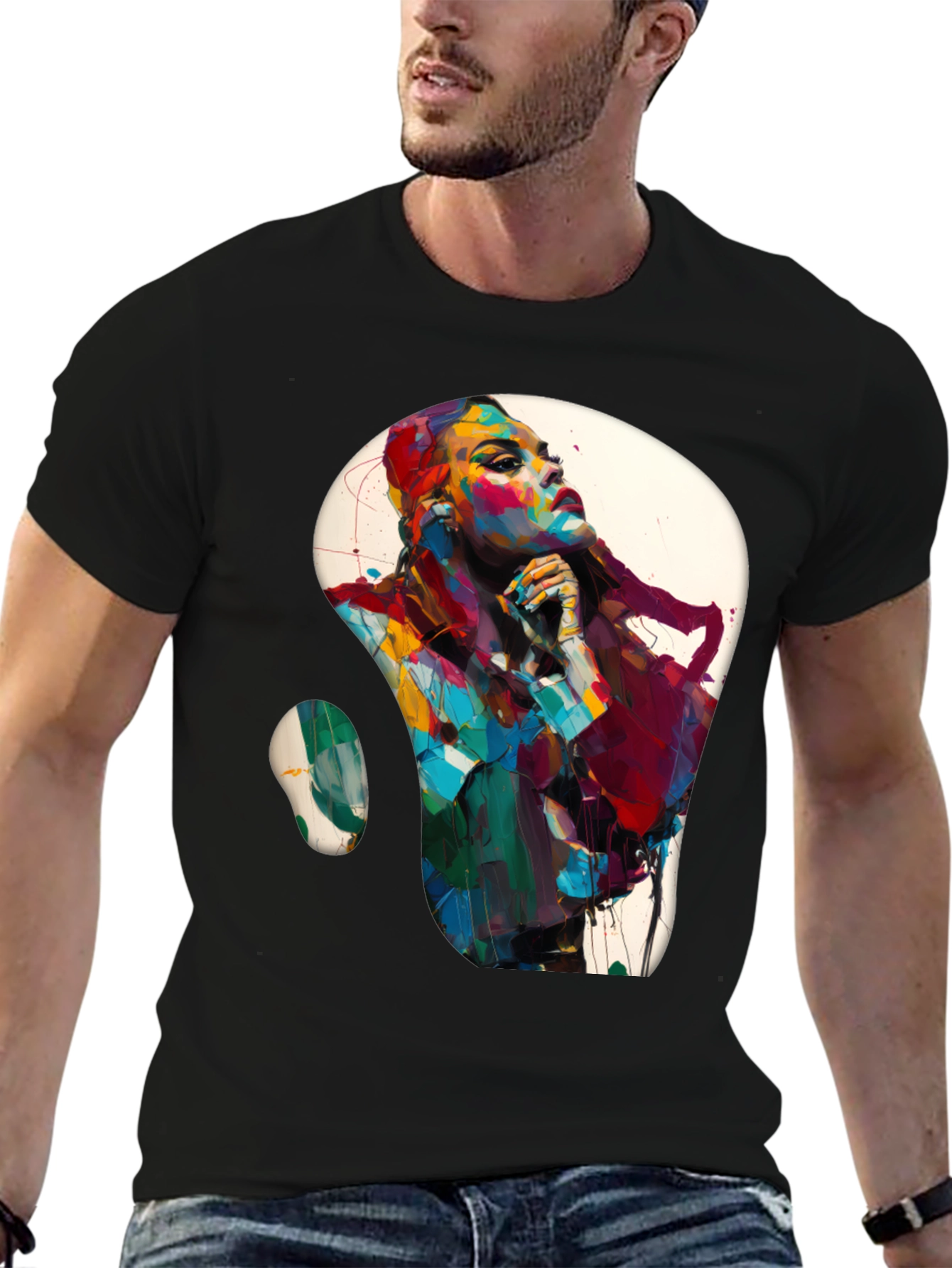 Black Abstract Woman Graphic Black T-Shirt view 6