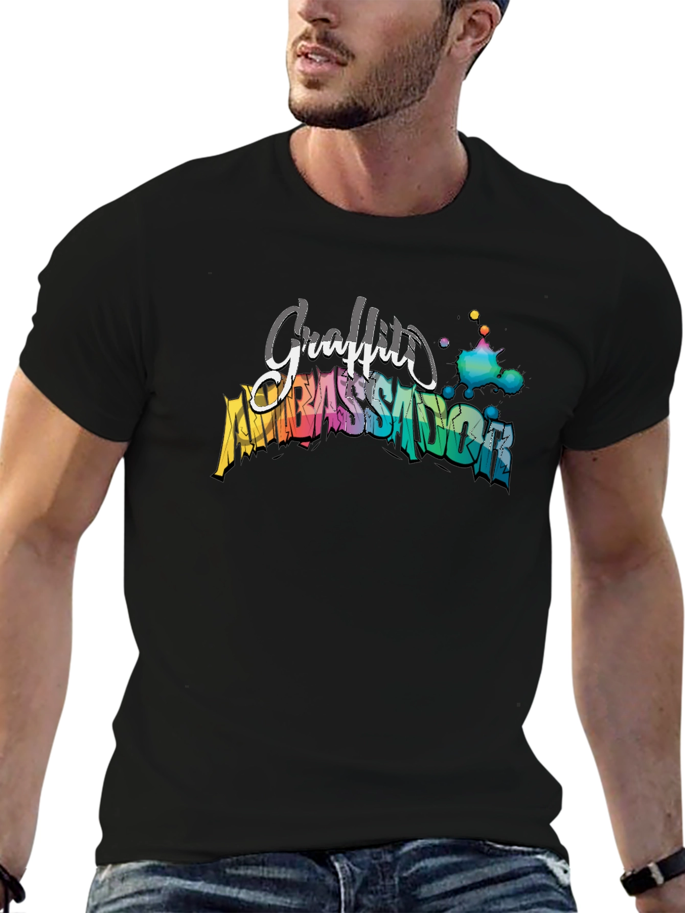 Black Graffiti Ambassador Black T-Shirt - Artistic Design view 6