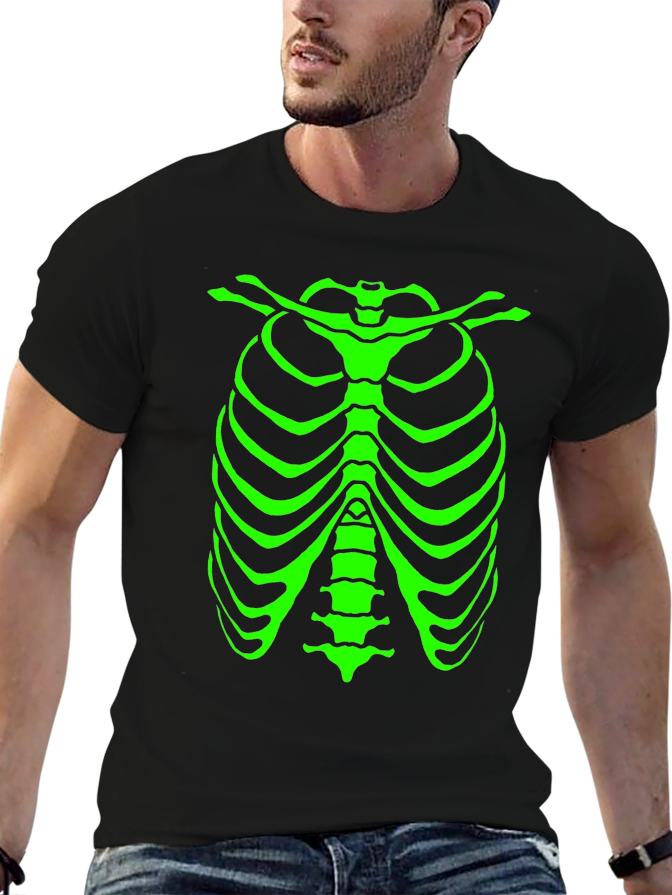 Black Glow Skeleton Rib Cage Graphic Tee view 6
