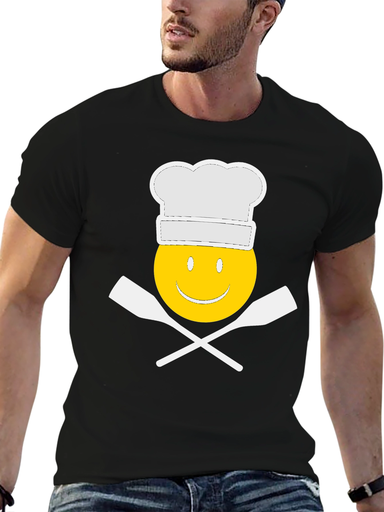 Black Chef Emoji Graphic T-Shirt, Funny Cooking Tee view 6