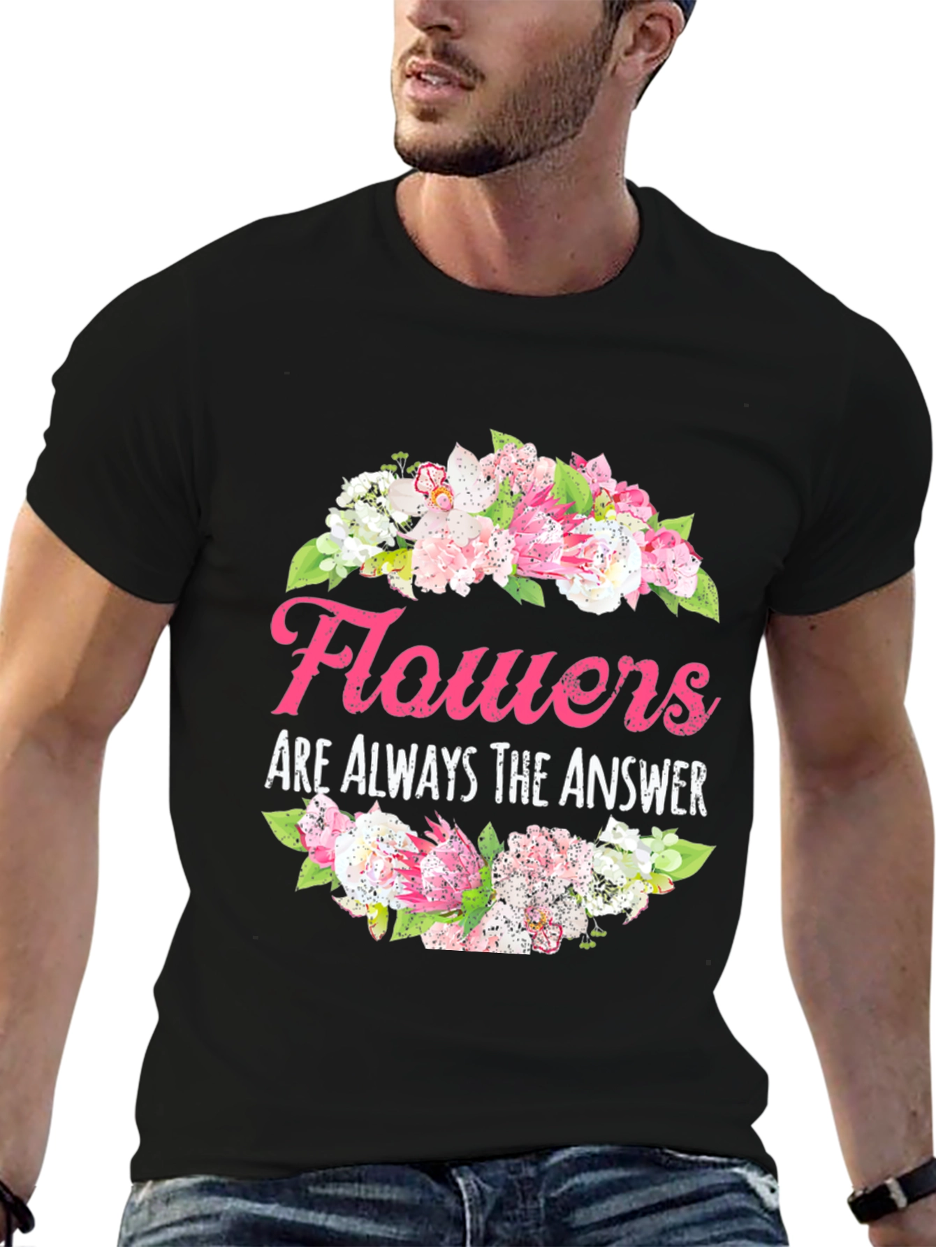 Black Floral Answer T-Shirt - Stylish Graphic Tee view 6