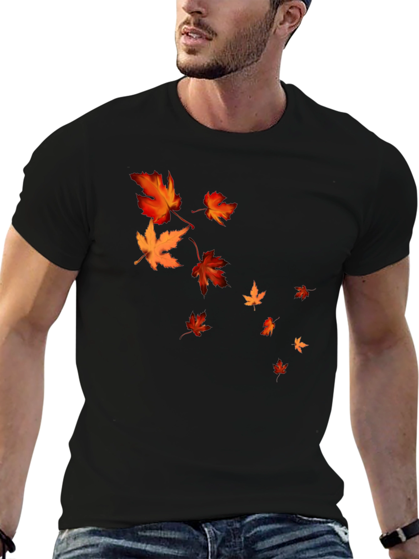 Black Fall Leaves Graphic Black T-Shirt view 6
