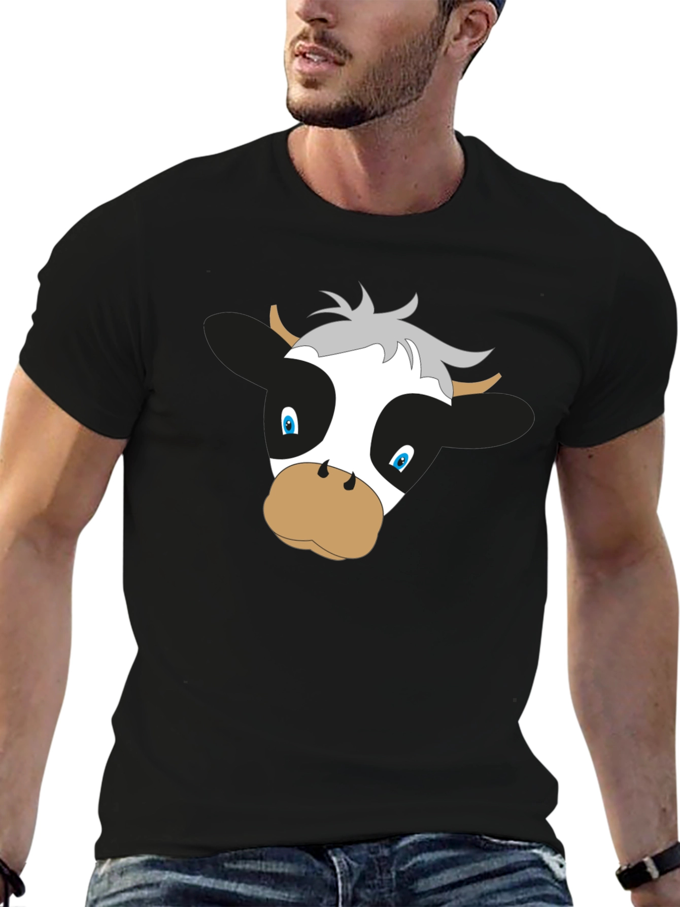 Black Cartoon Cow Graphic Black T-Shirt view 6