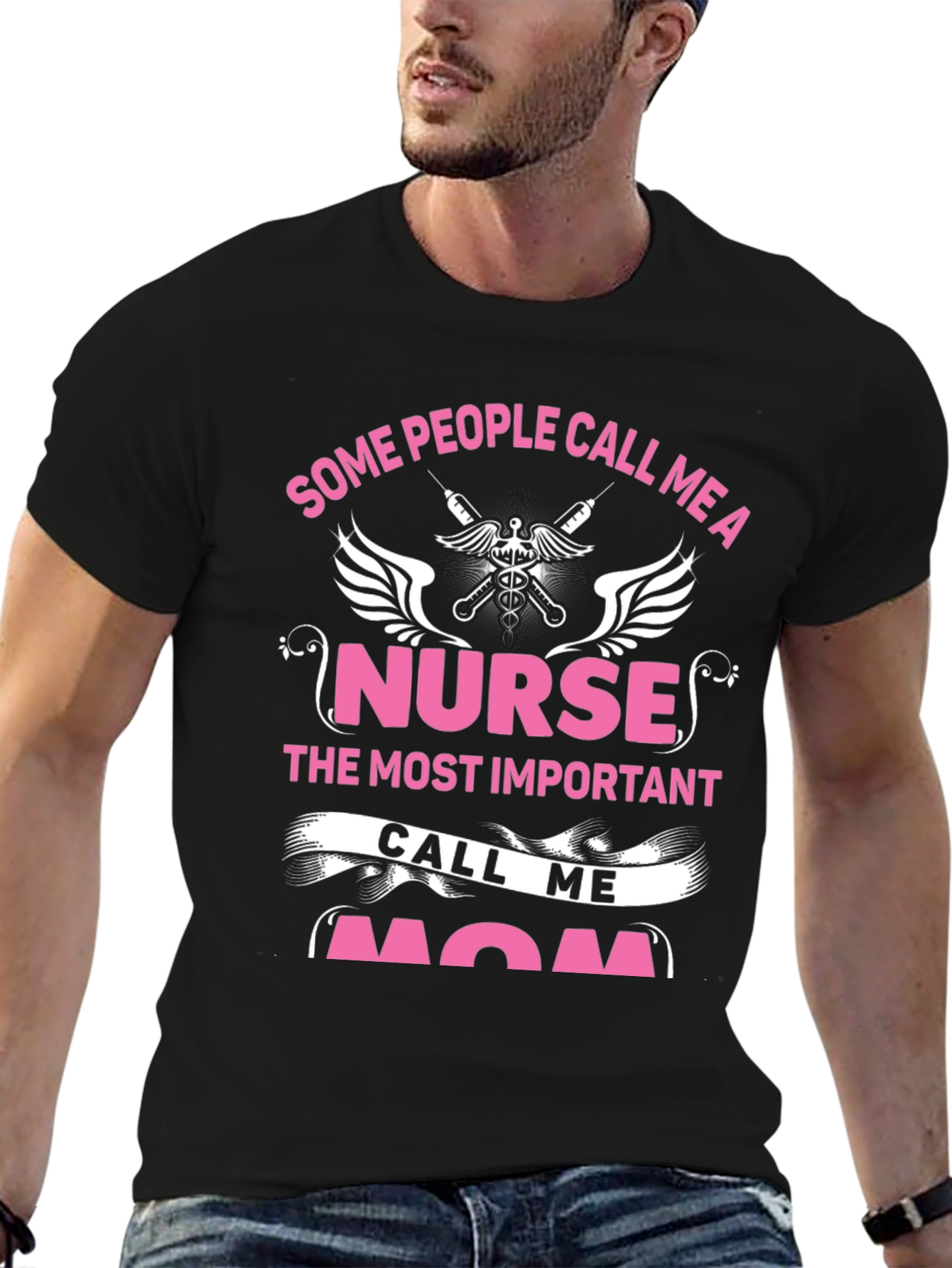 Black Nurse Mom Graphic T-Shirt - Black view 6