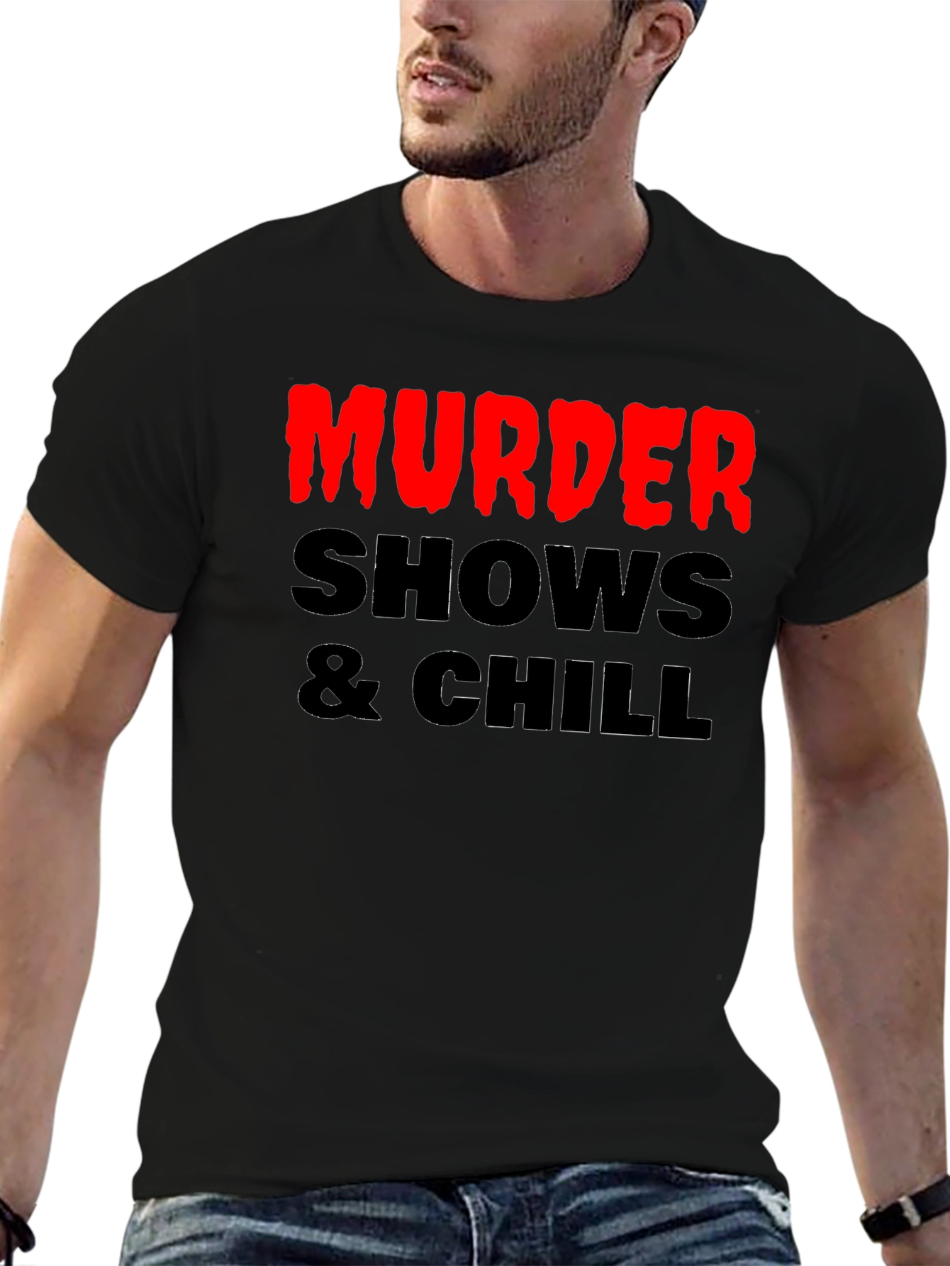 Black Murder Shows & Chill Graphic Tee view 6
