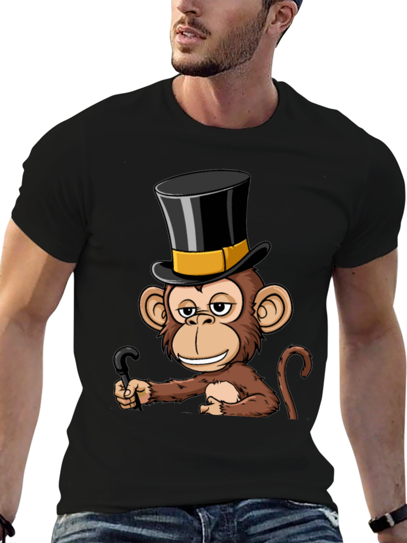 Black Monkey Top Hat T-Shirt - Stylish & Humorous Design view 6