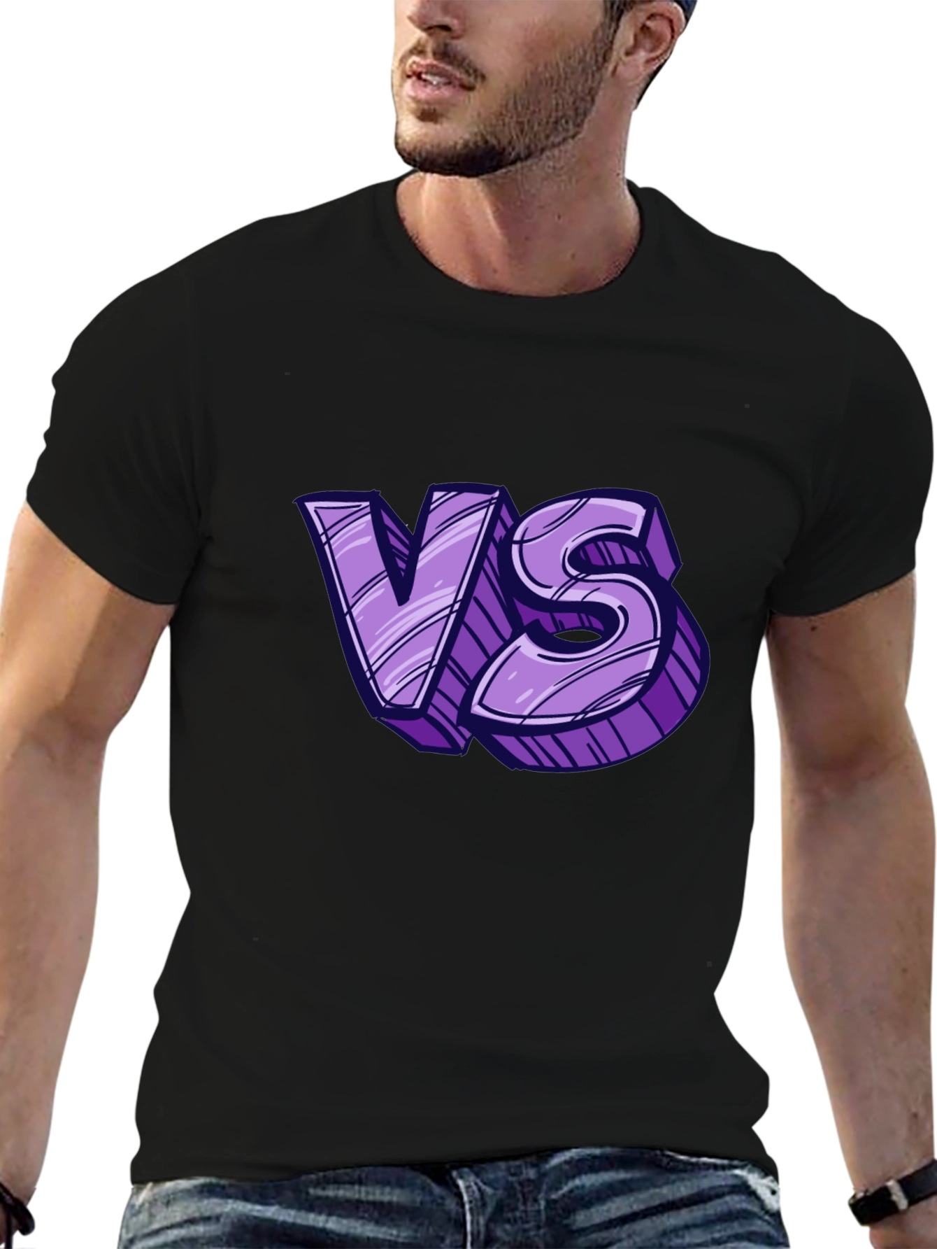 Black Versus Graphic Tee - Black Cotton T-Shirt view 6