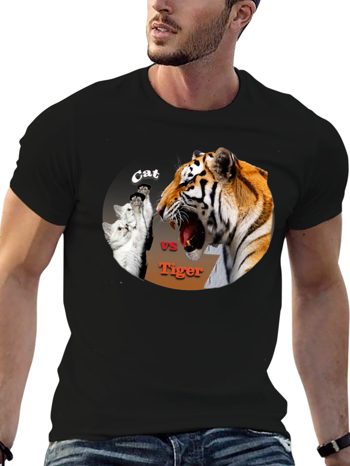 Black Cat vs. Tiger Black T-Shirt view 6