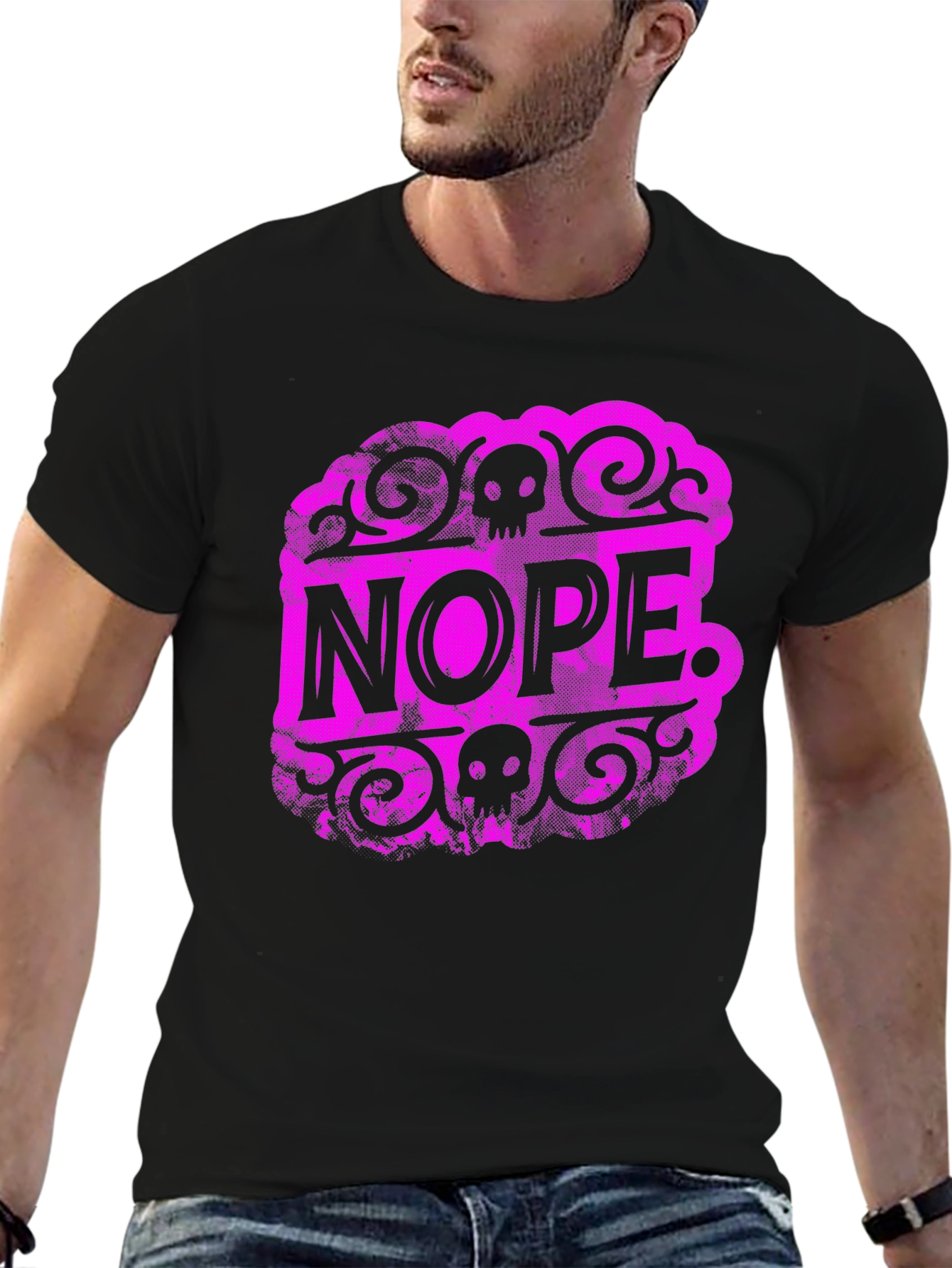 Black Nope Skull Graphic T-Shirt - Black view 6