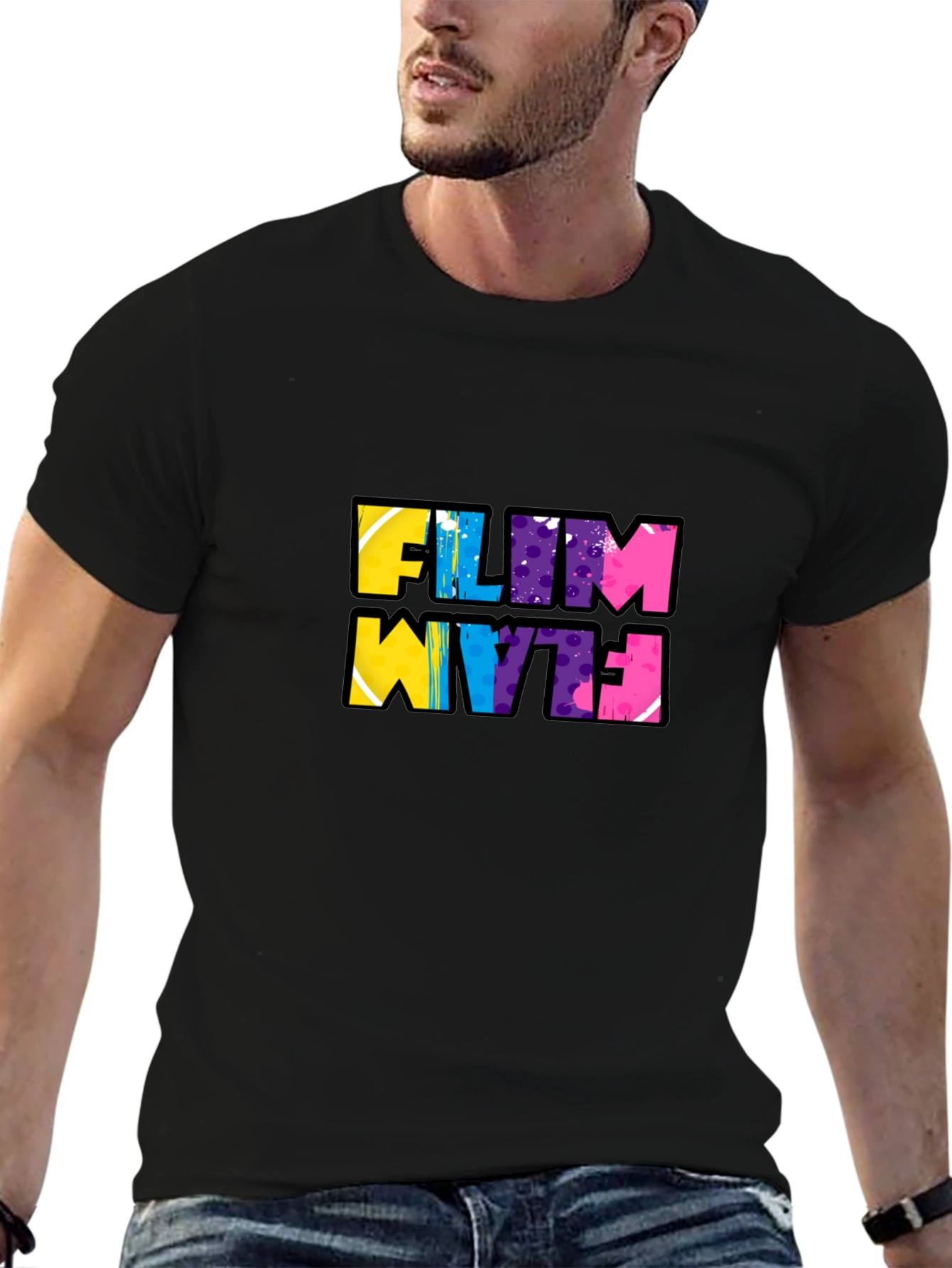 Black Funky Flim Flam Graphic Tee - Black Cotton T-Shirt view 6