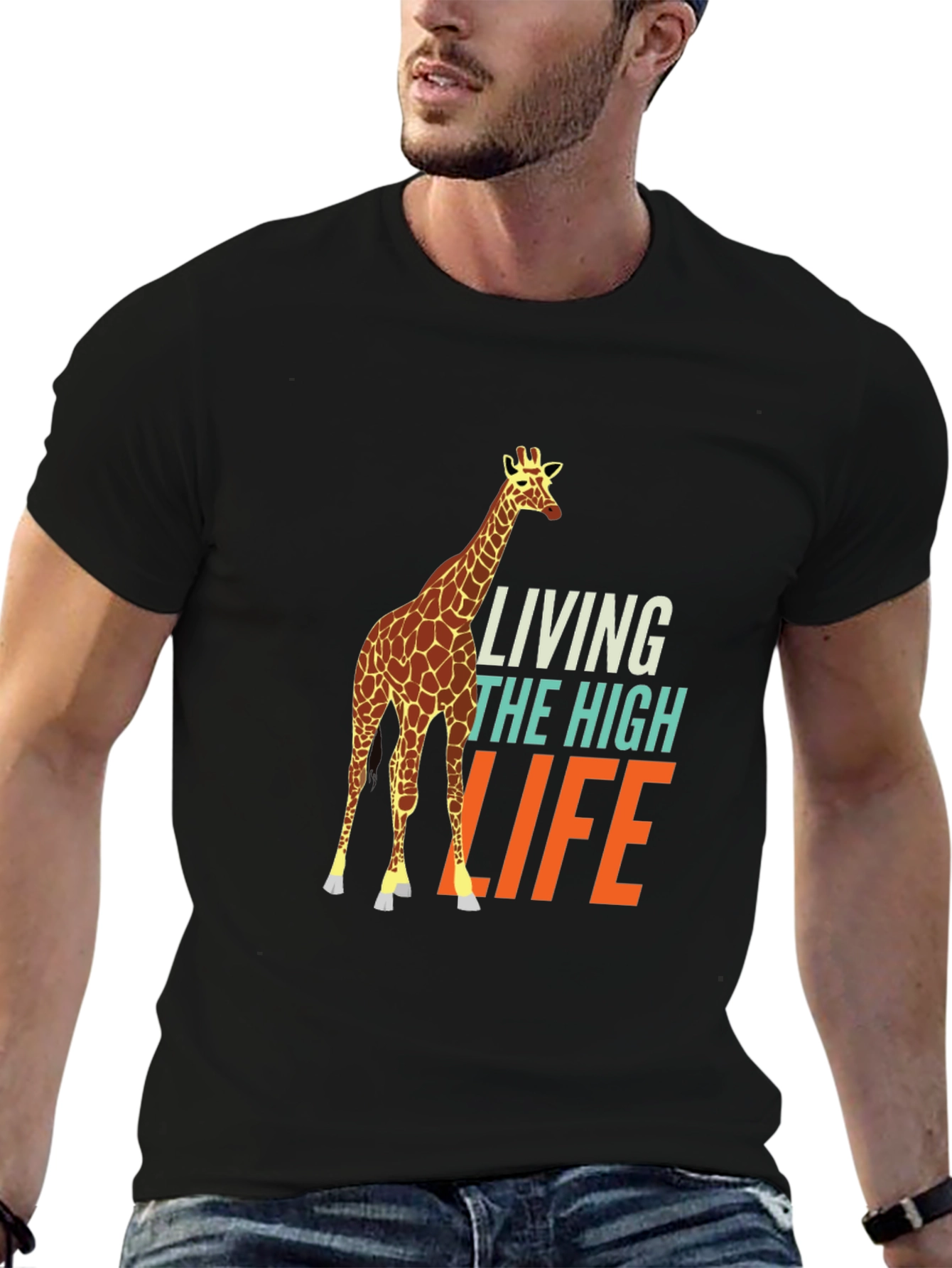 Black Living the High Life Giraffe Graphic Tee view 6