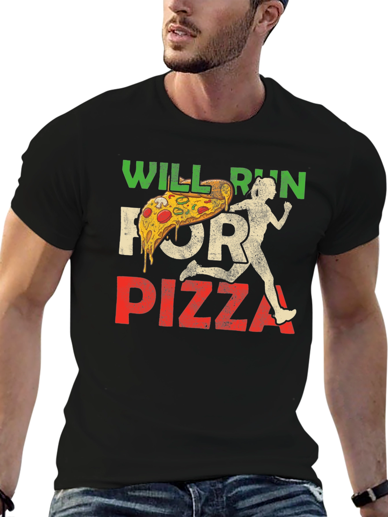 Black Will Run For Pizza Graphic T-Shirt view 6