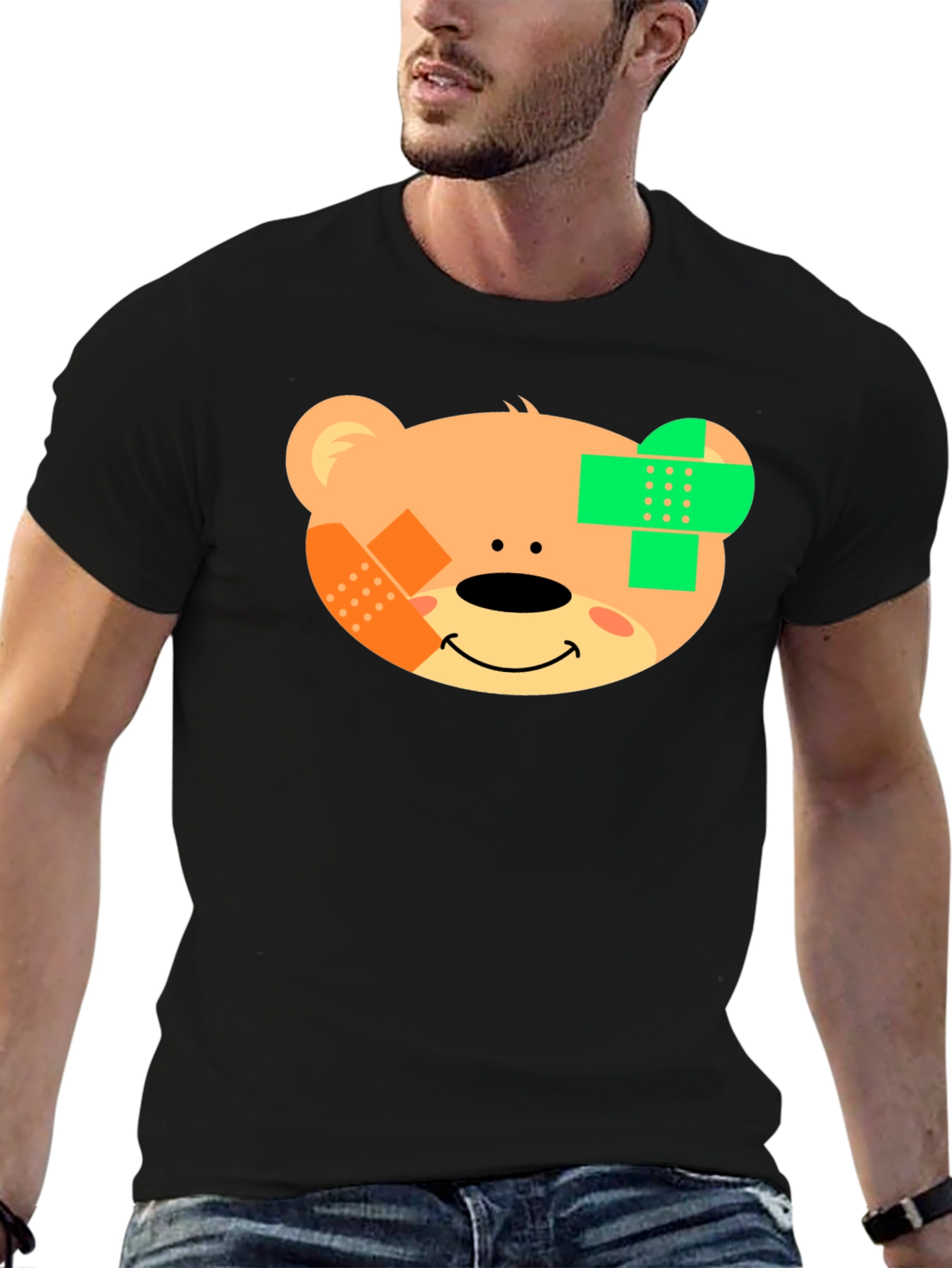 Black Cute Teddy Bear Bandage Black T-Shirt view 6