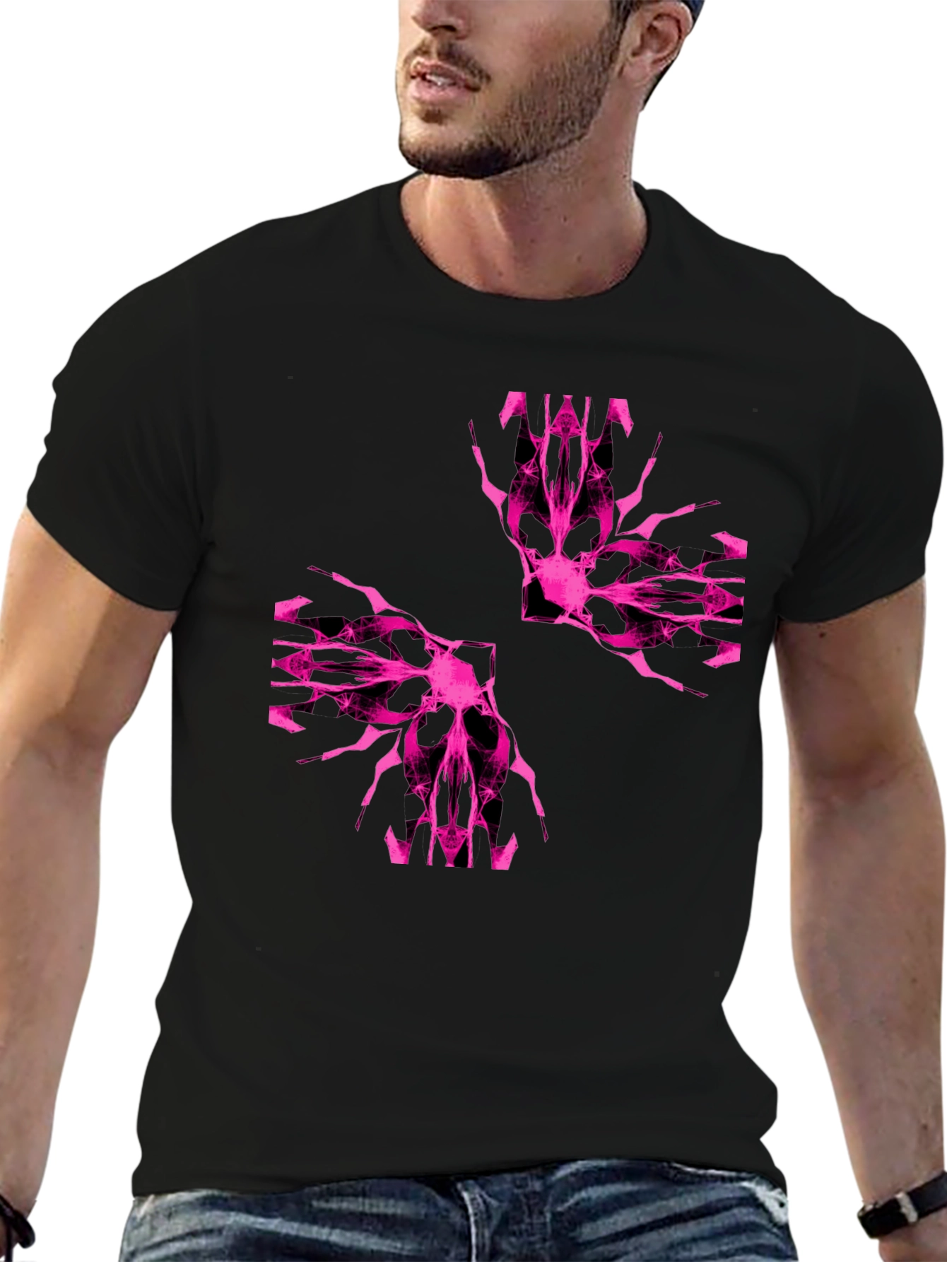Black Abstract Pink Graphic Print Black T-Shirt view 6