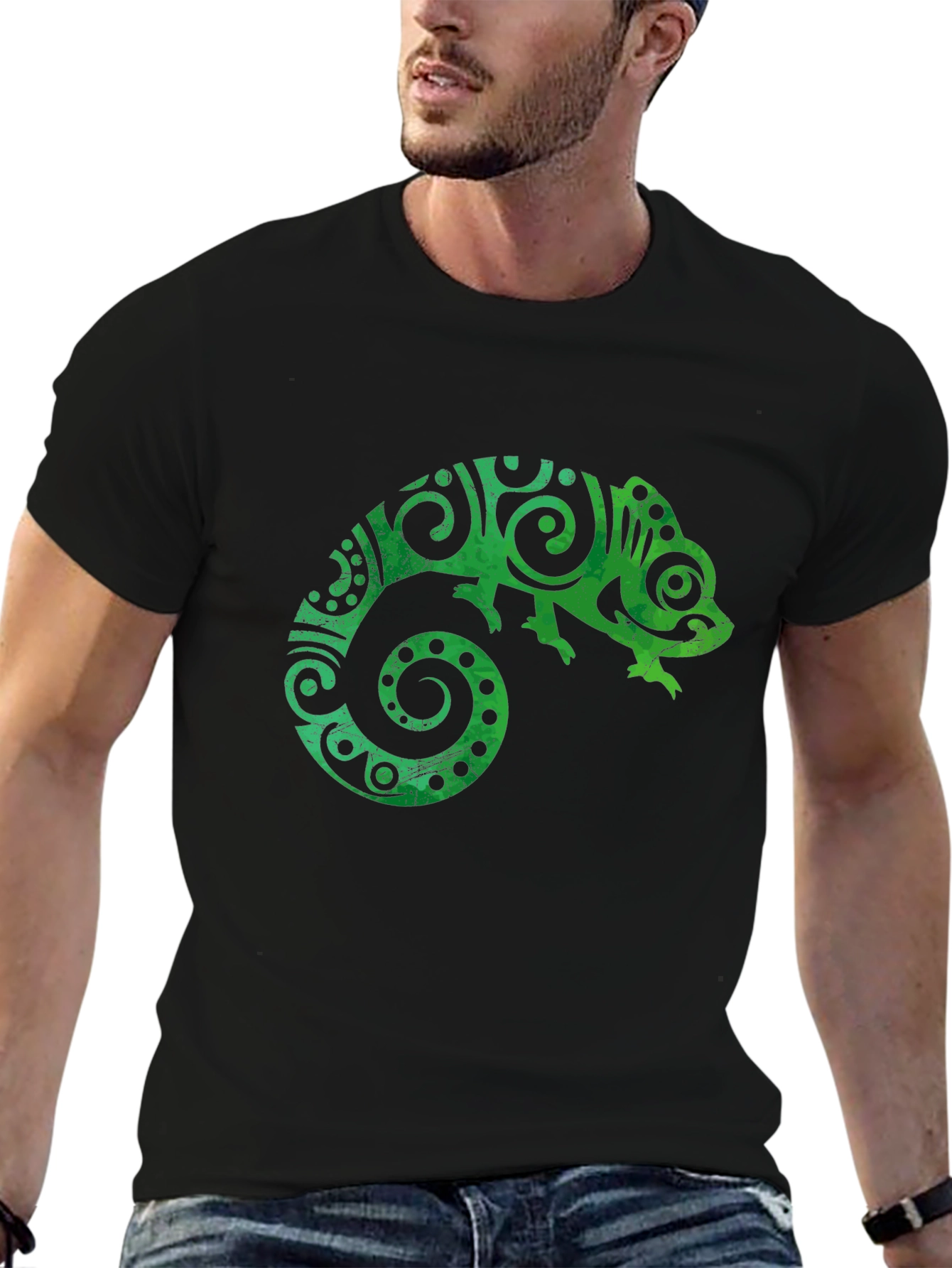 Black Tribal Chameleon Graphic Tee - Black Unisex T-Shirt view 6
