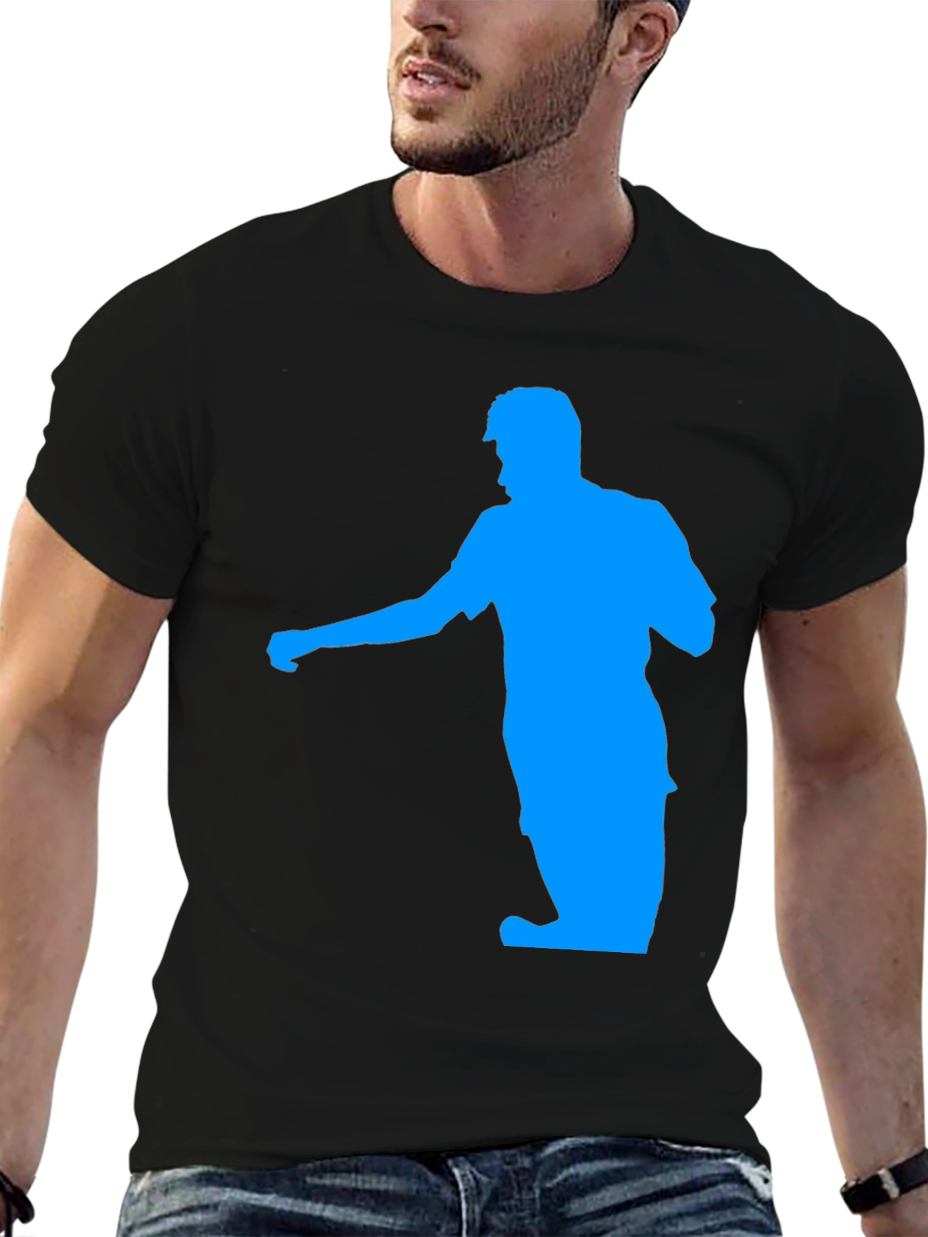 Black Cool Graphic Tee - Blue Silhouette on Black T-Shirt view 6