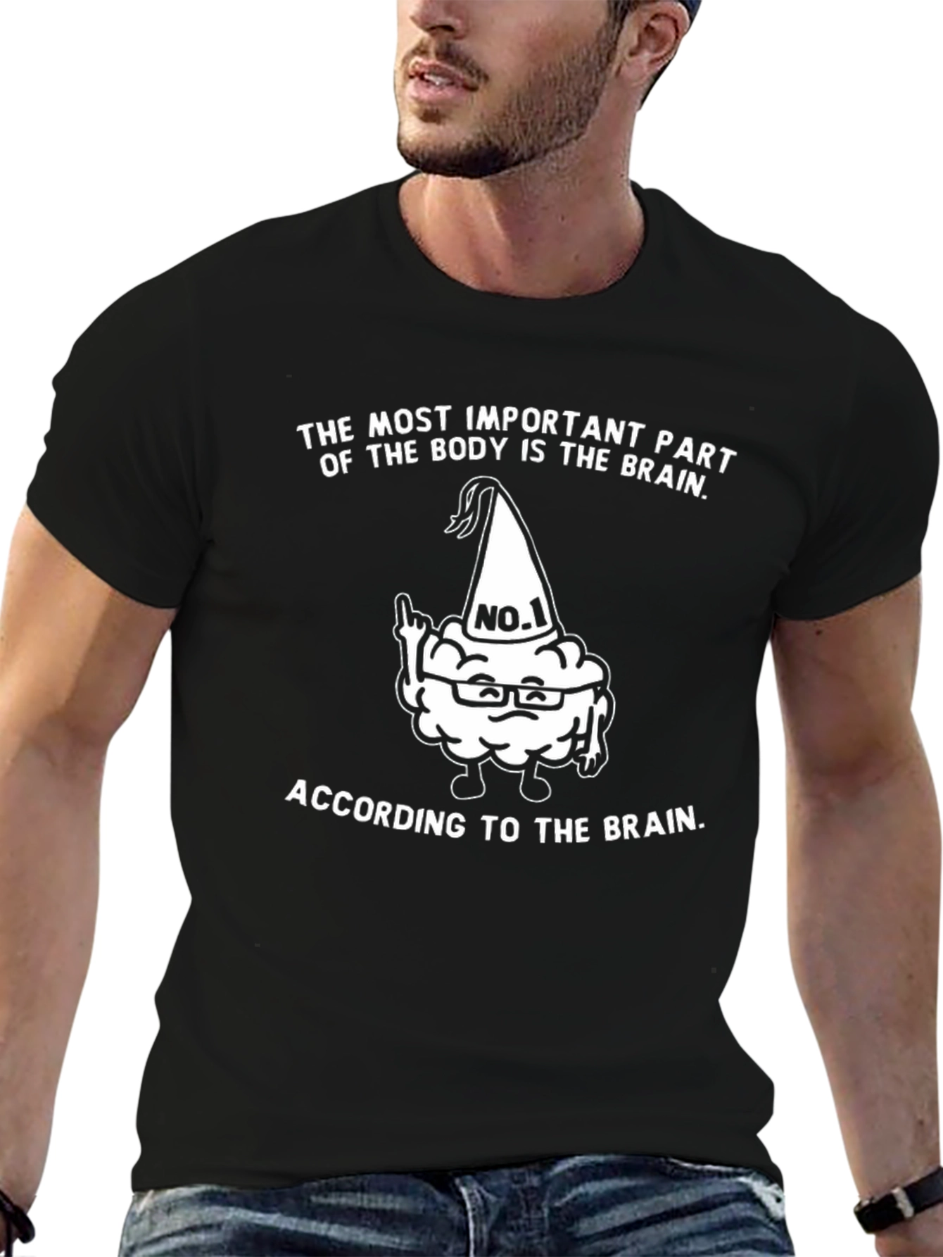 Black Funny Brain T-Shirt - Most Important Part view 6