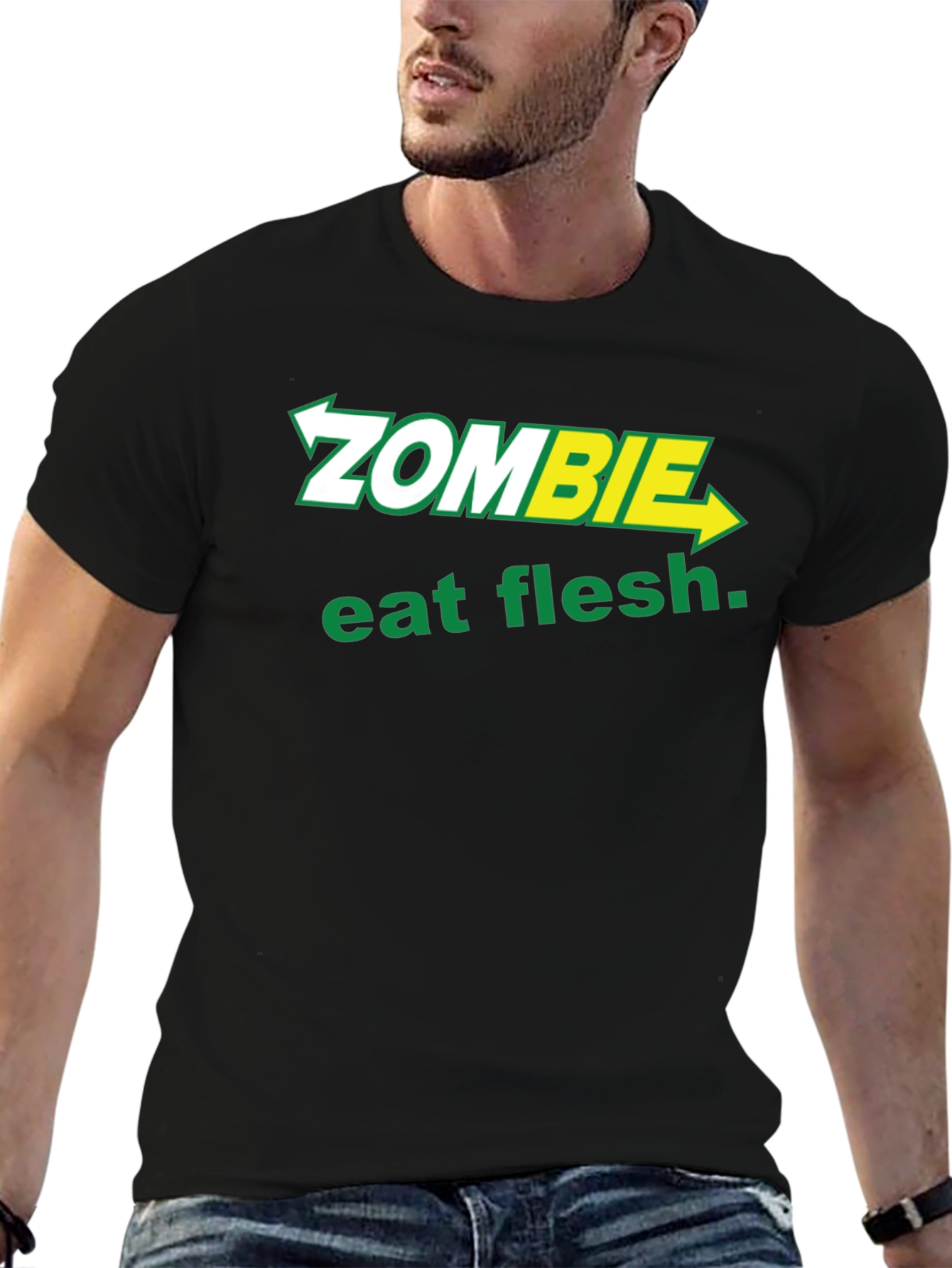 Black Zombie Eat Flesh T-Shirt - Funny Graphic Tee view 6