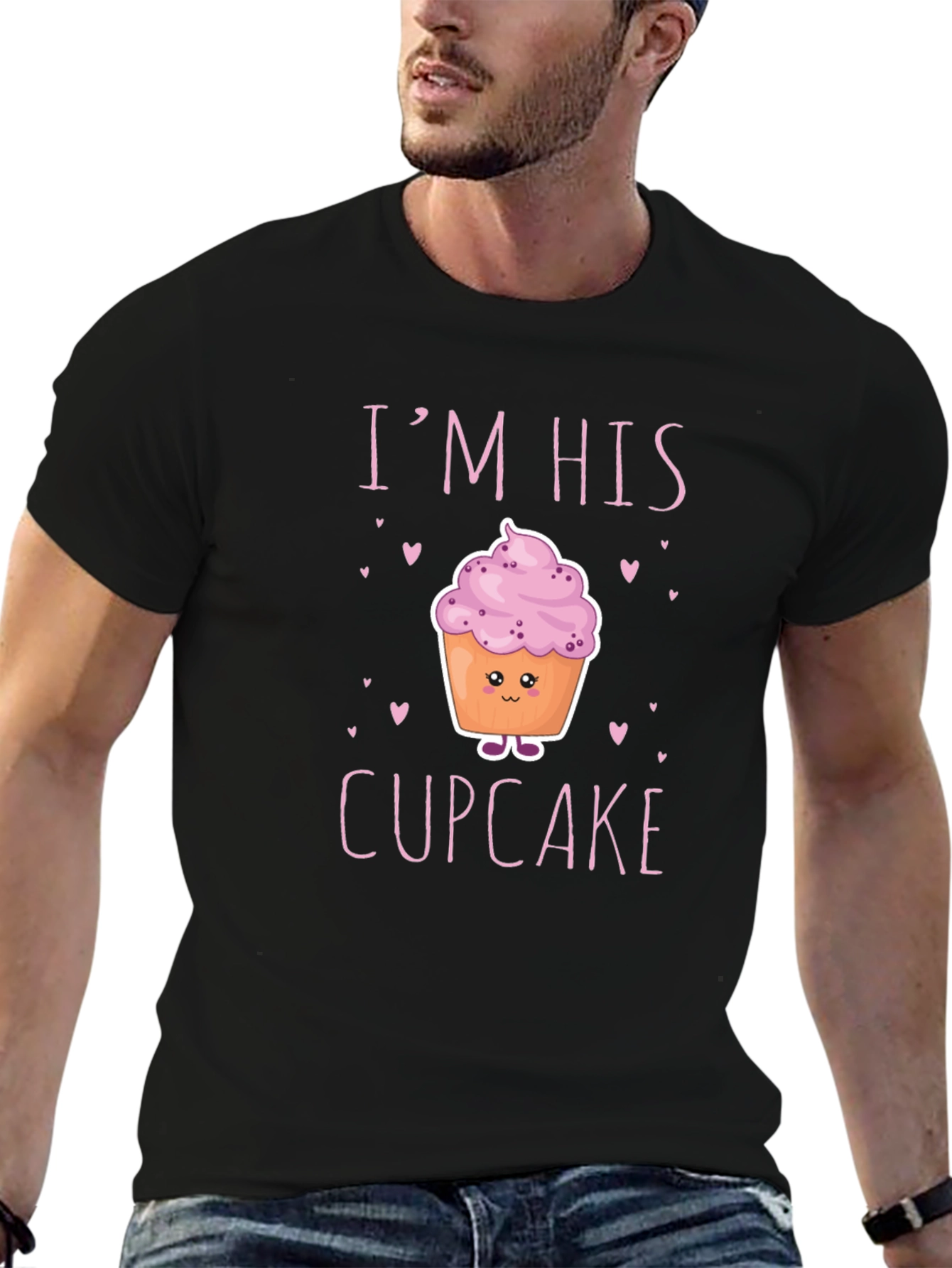 Black I'm His Cupcake Graphic T-Shirt - Novelty Couple Tee view 6