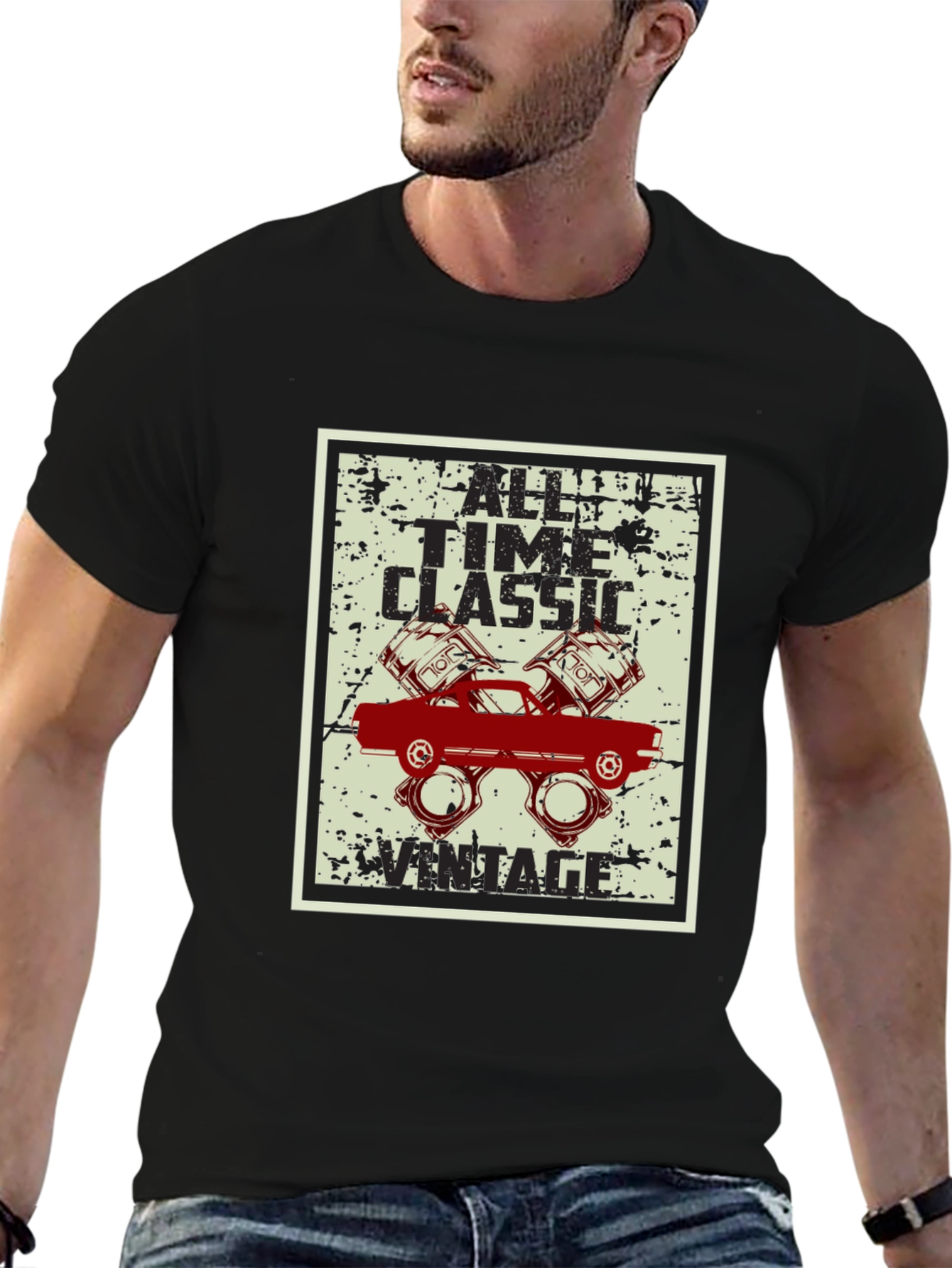 Black All Time Classic Vintage Car Graphic T-Shirt view 6