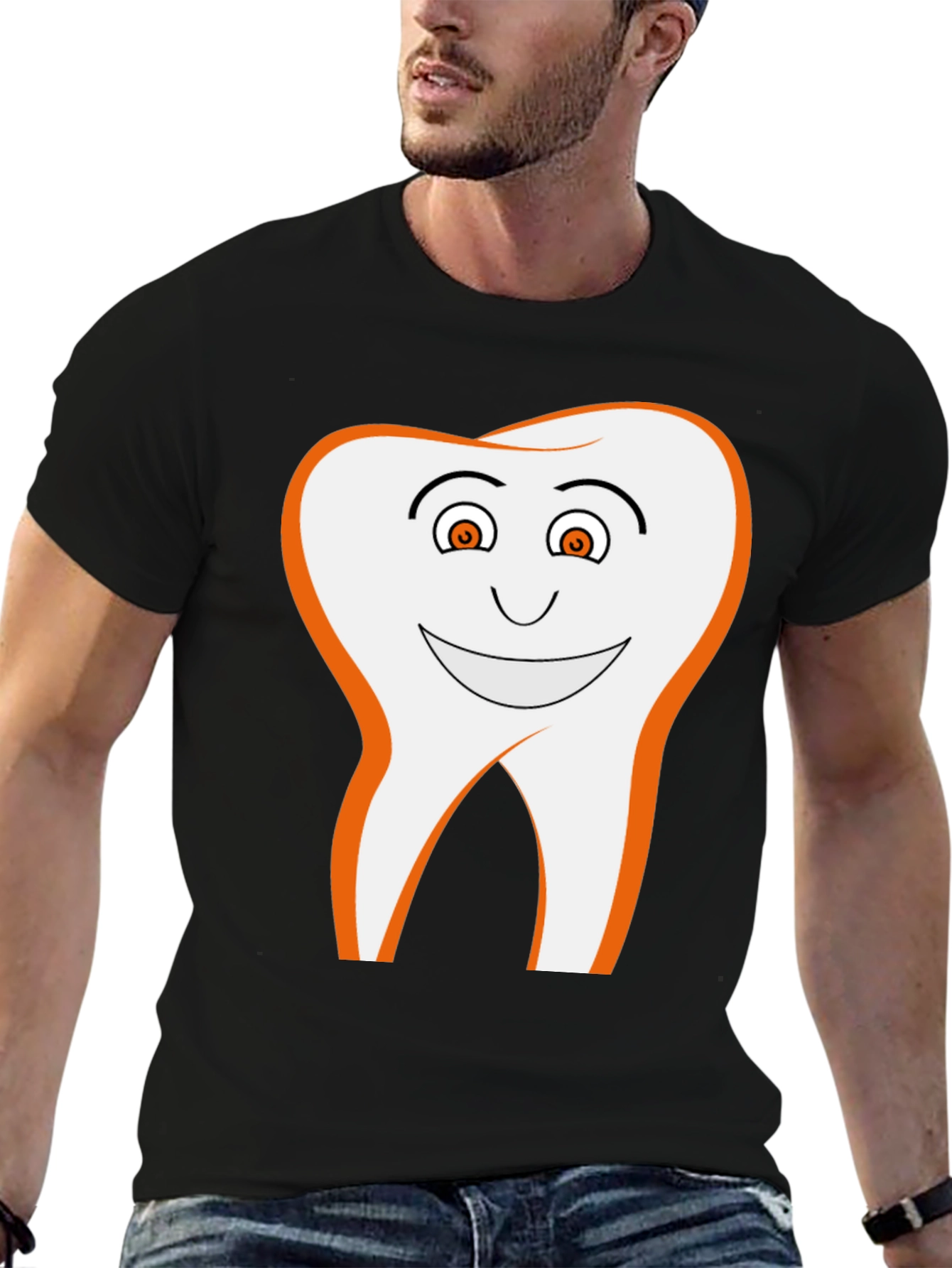 Black Smiling Tooth Graphic Tee - Black Cotton Blend T-Shirt view 6