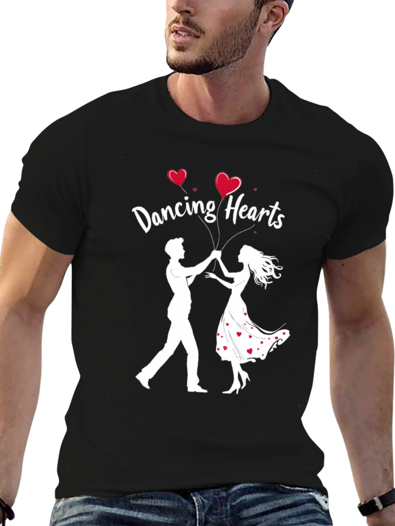 Black Dancing Hearts Graphic Black T-Shirt view 6
