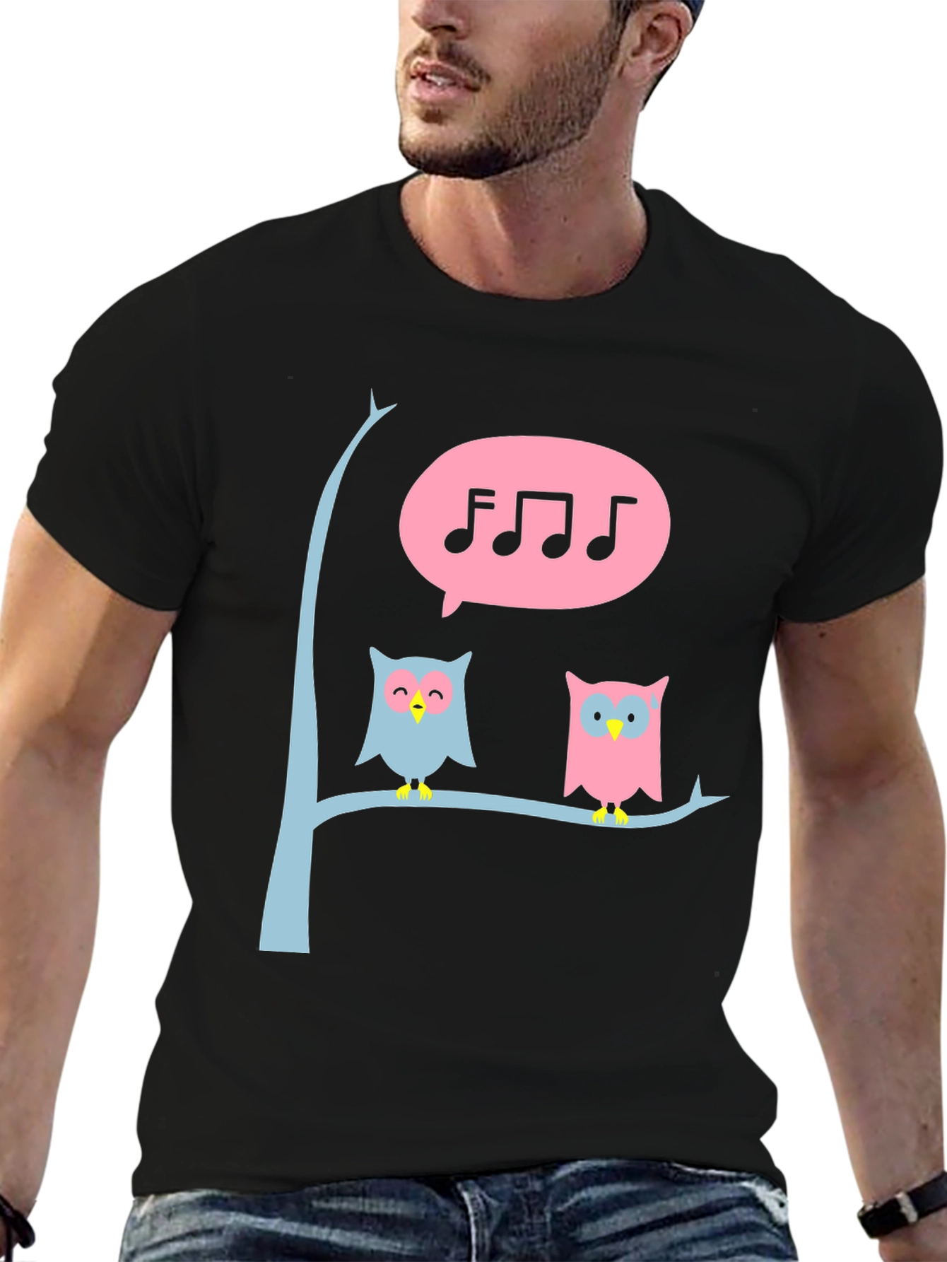 Black Singing Owl T-Shirt - Cute Graphic Tee view 6