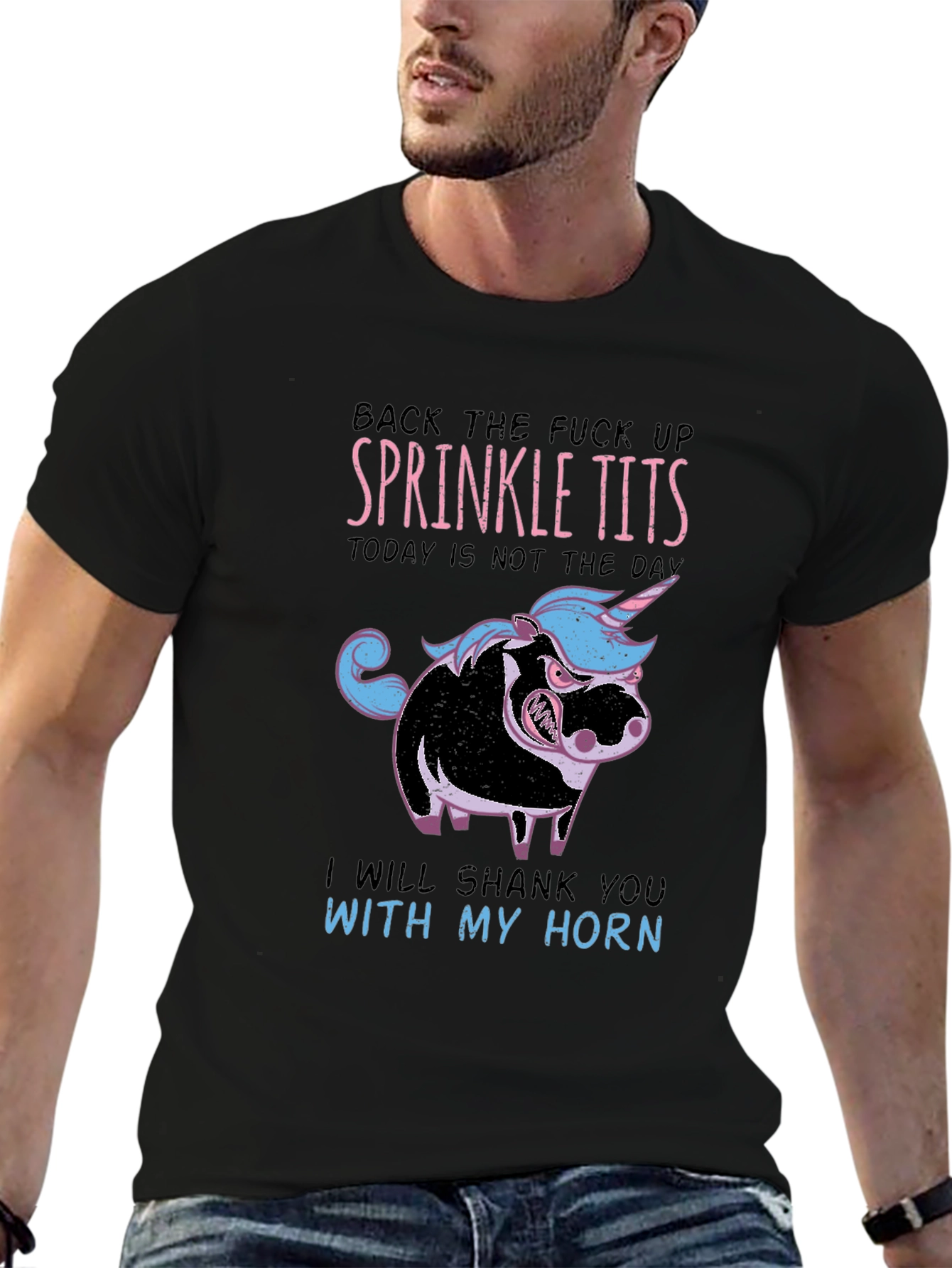 Black Funny "Sprinkle Tits" Graphic T-Shirt view 6