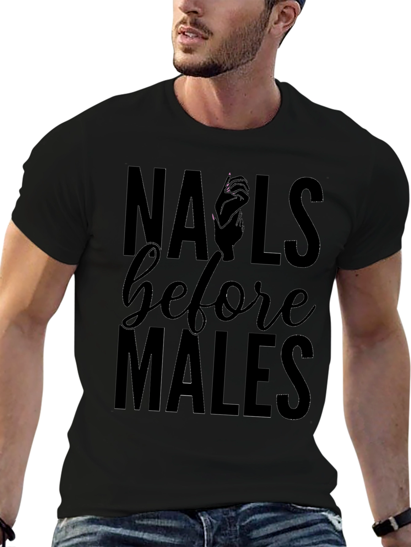 Black Nails Before Males Graphic Tee - Black Cotton T-Shirt view 6