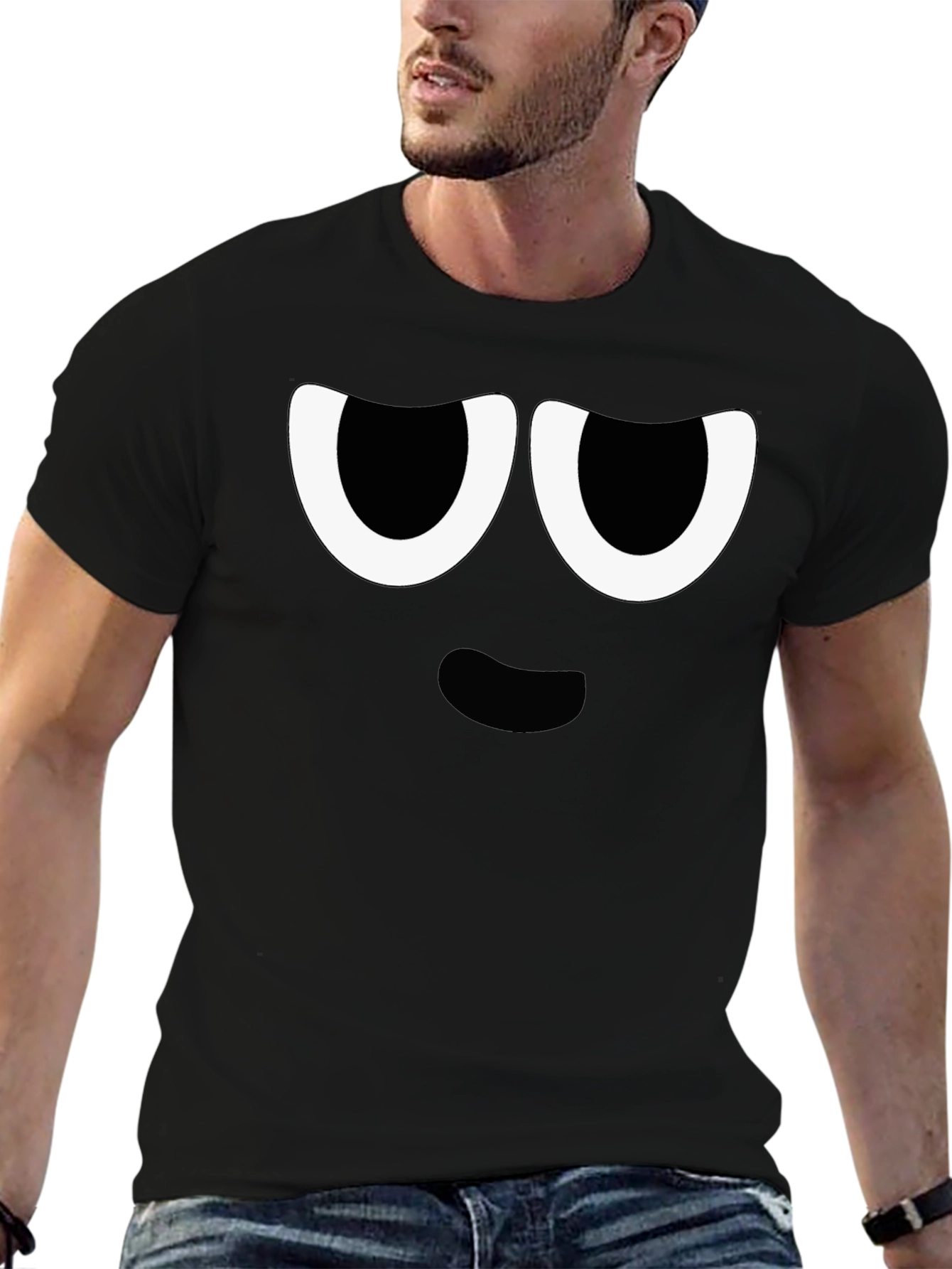Black Funny Cartoon Face Graphic Black T-Shirt view 6
